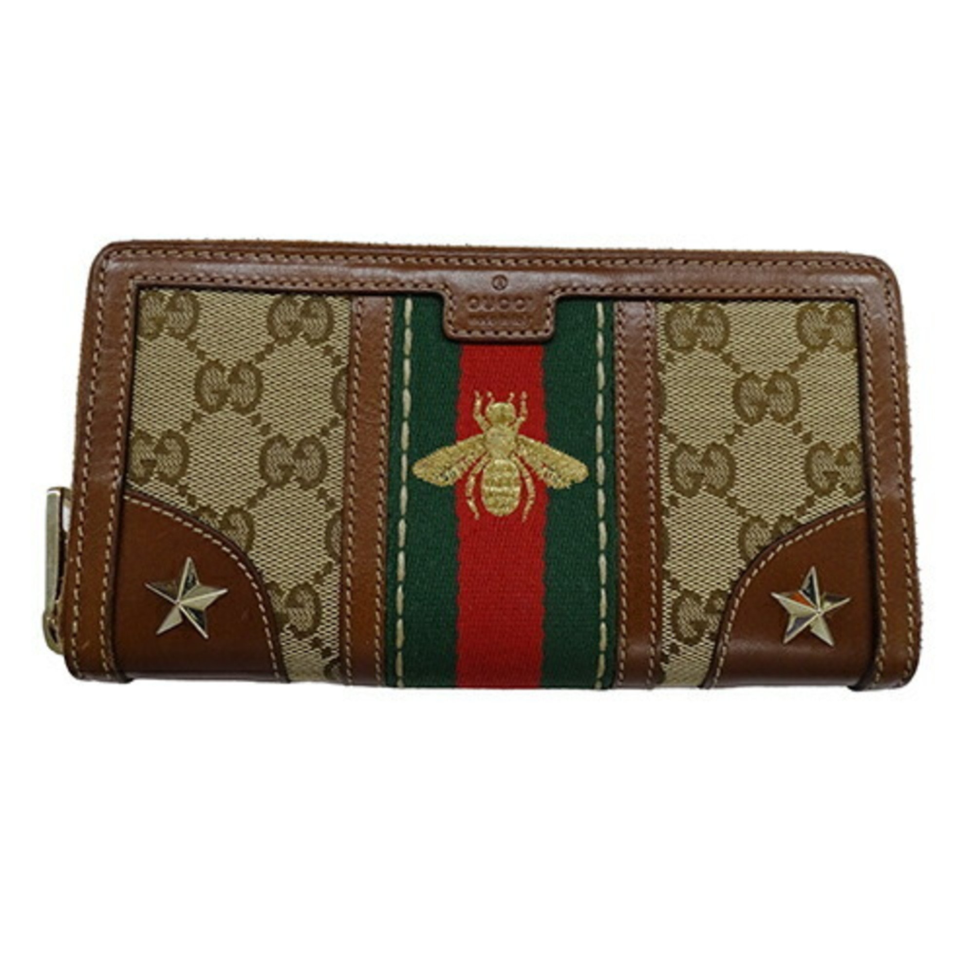 GUCCI Women's Long Wallet Animalier Shelly GG Canvas Brown 406754 Bee Round