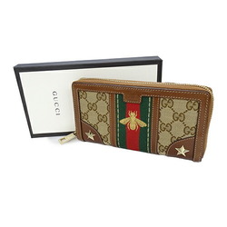 GUCCI Women's Long Wallet Animalier Shelly GG Canvas Brown 406754 Bee Round