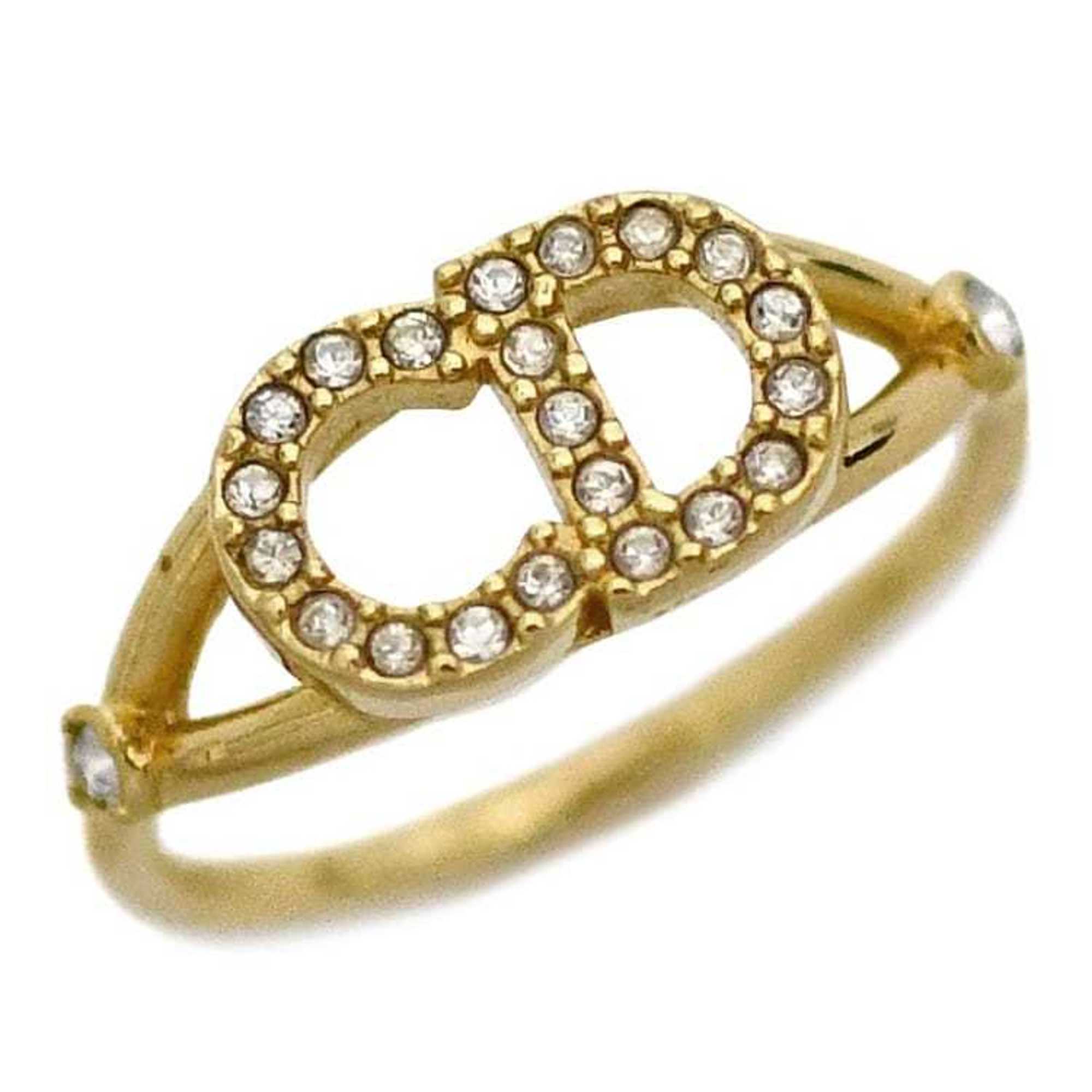 Christian Dior Ring f-21236 Gold Size 9.5 GP Rhinestone CD Stone Women's