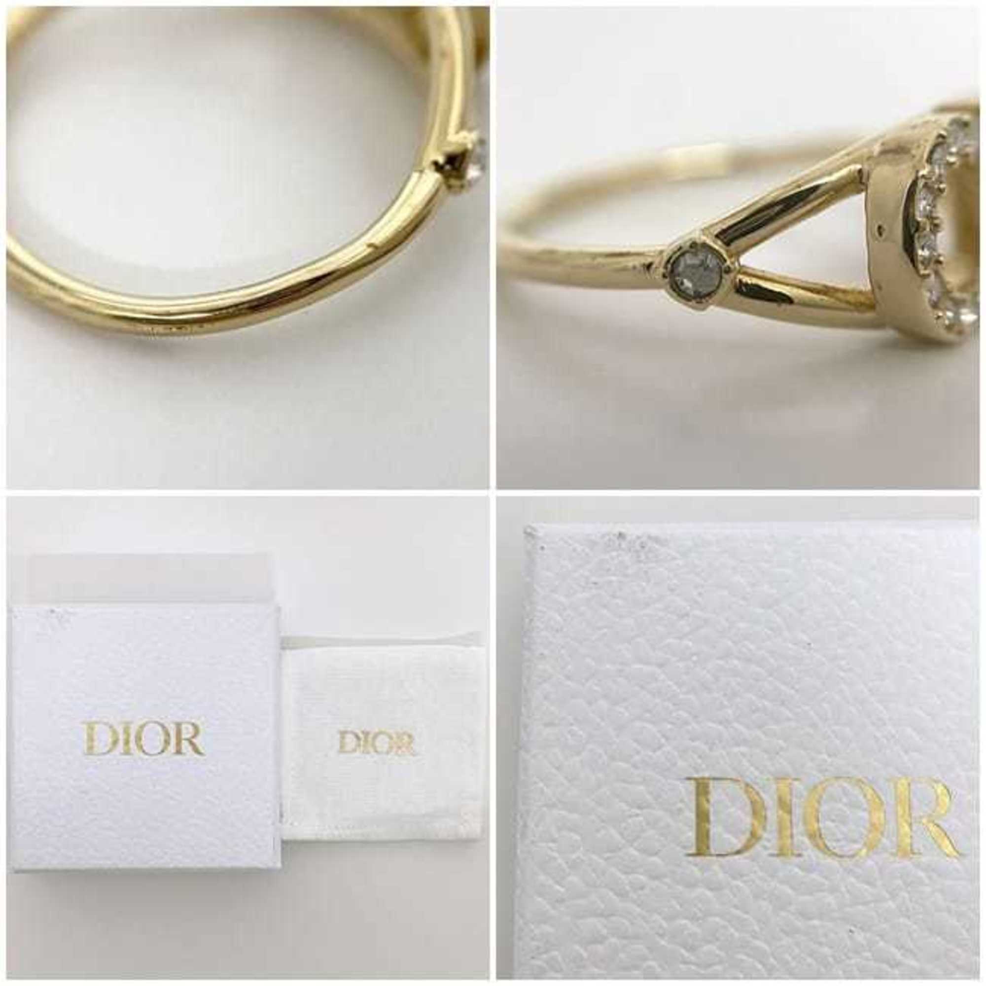 Christian Dior Ring f-21236 Gold Size 9.5 GP Rhinestone CD Stone Women's