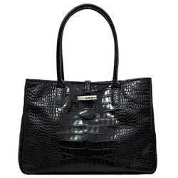 Longchamp Tote Bag ec-21220 Black Leather LONGCHAMP Freestanding Embossed Women's Retro