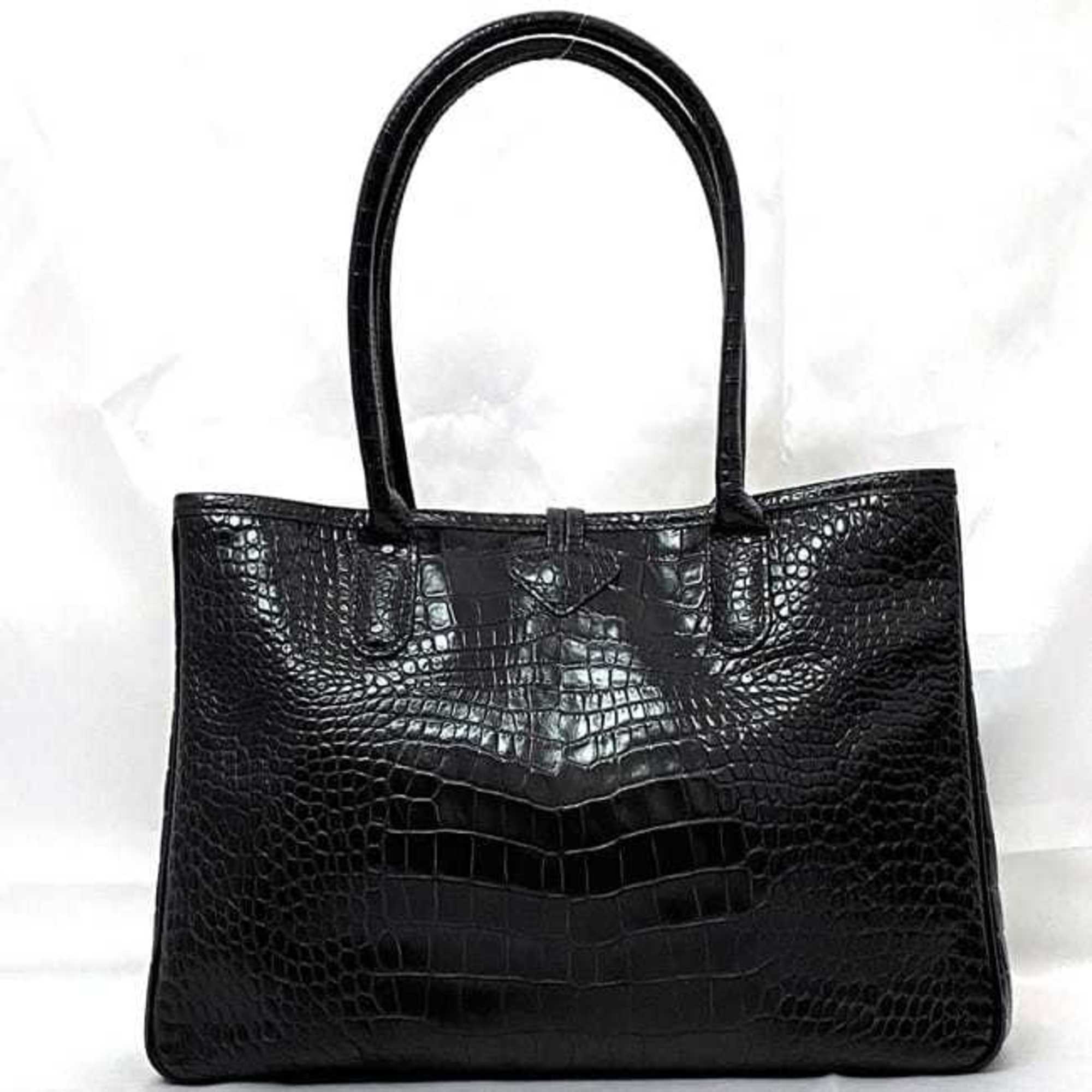 Longchamp Tote Bag ec-21220 Black Leather LONGCHAMP Freestanding Embossed Women's Retro