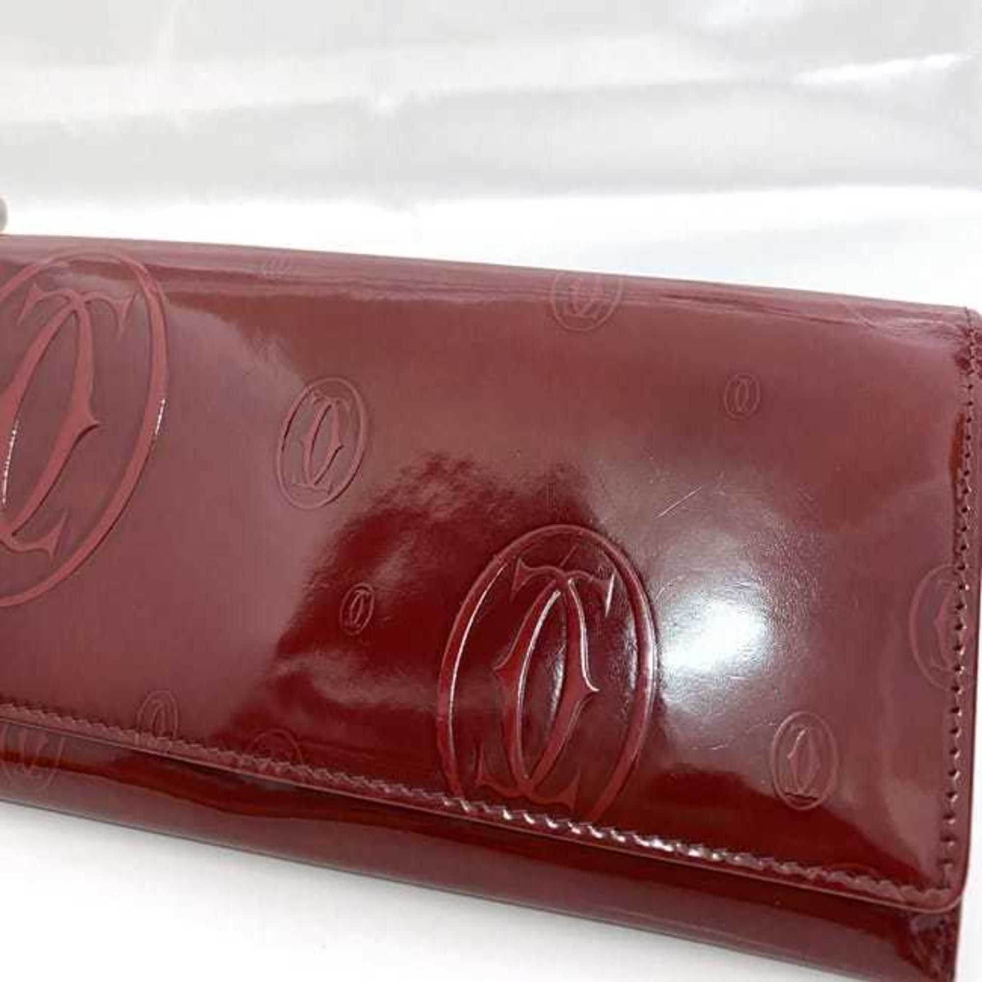 Cartier Bi-fold Long Wallet ec-21176 Red Happy Birthday CRL3000722 Leather Must Pattern Women's