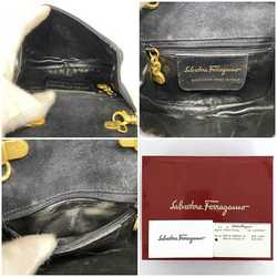 Salvatore Ferragamo Chain Shoulder Bag ec-21217 Black Gancini AQ214204 Suede Leather Flap Belt Women's