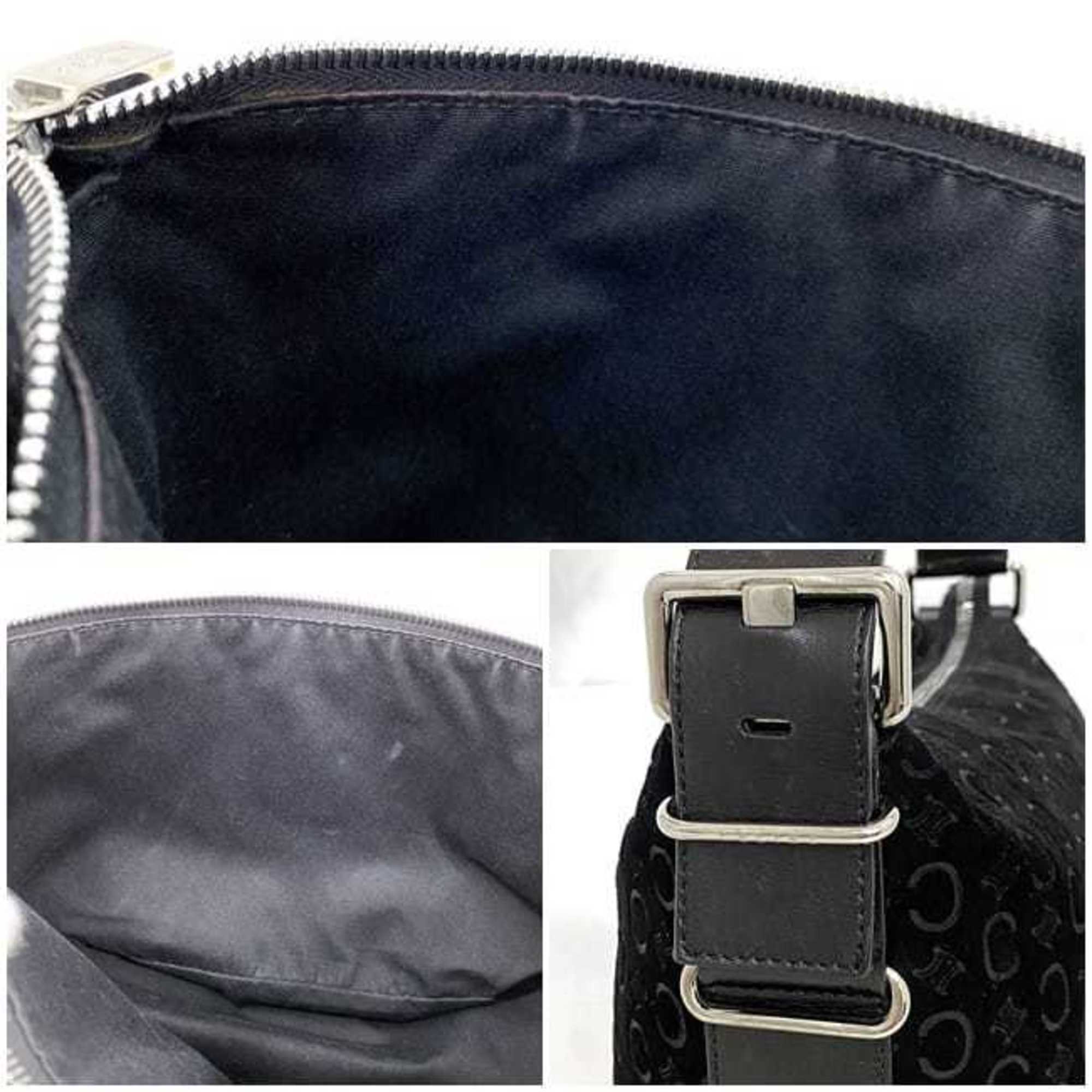 CELINE Bag ec-21128 Black C Macadam Suede Leather CE 00/13 Women's Compact