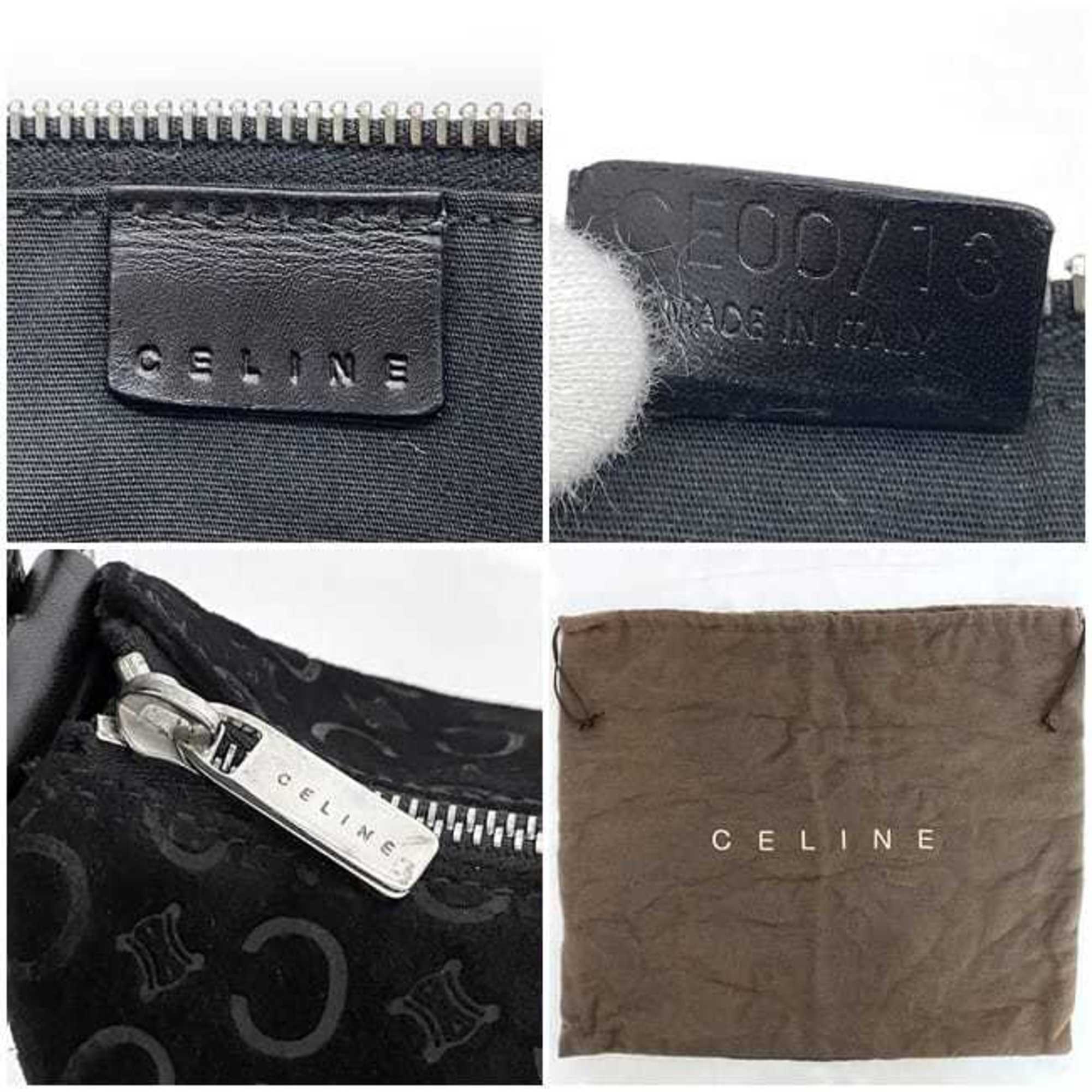 CELINE Bag ec-21128 Black C Macadam Suede Leather CE 00/13 Women's Compact