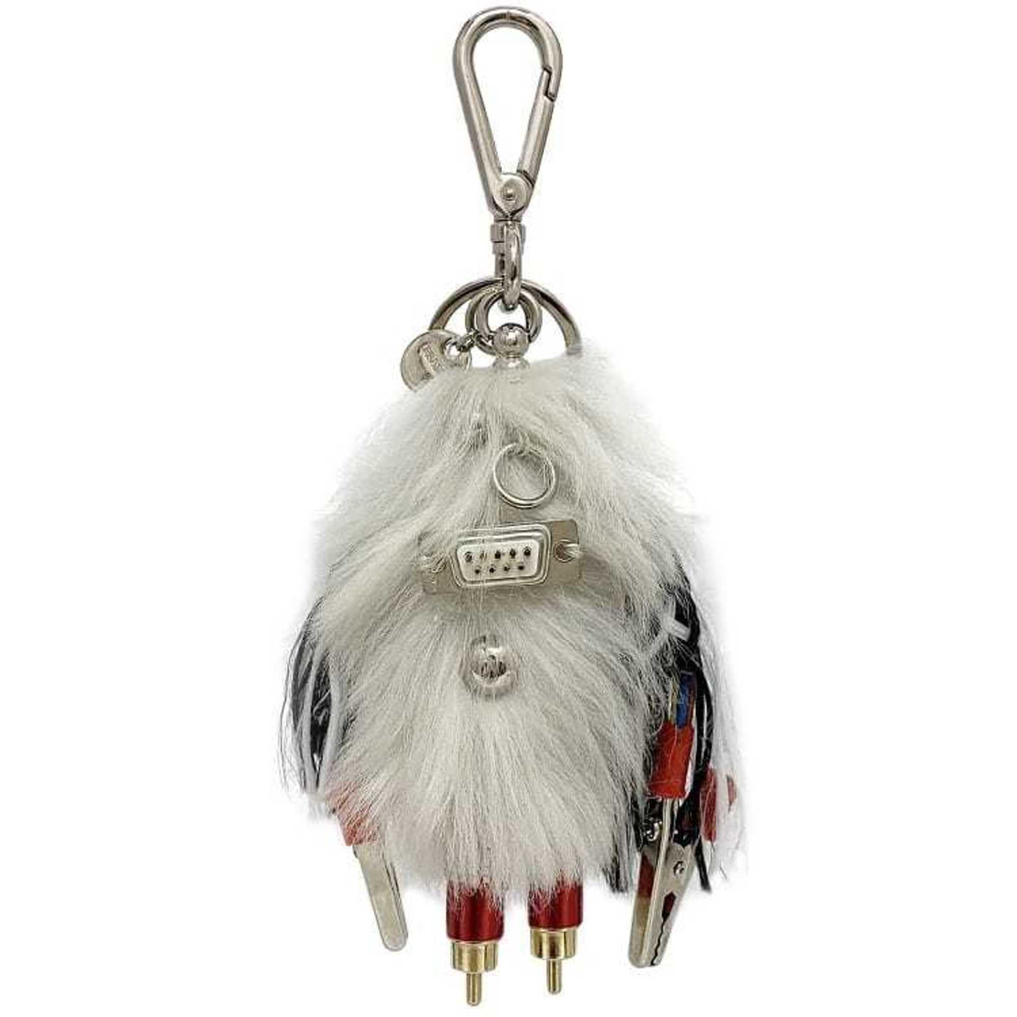 Prada Keychain Trick Robot f-21241 White Silver Red TALCO TRICK ROBOT 1TR264 Metal Fur PRADA Bag Charm Keyring