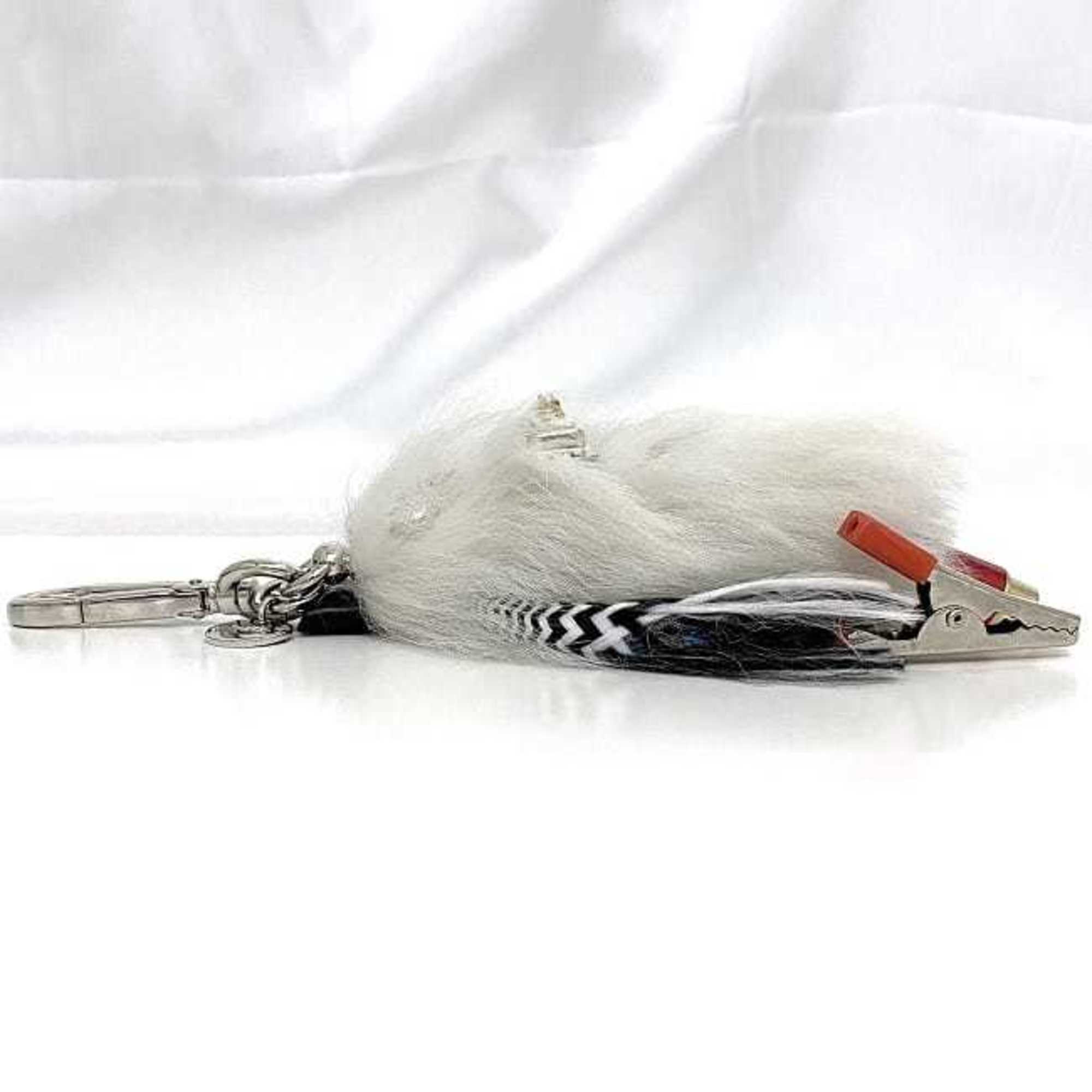 Prada Keychain Trick Robot f-21241 White Silver Red TALCO TRICK ROBOT 1TR264 Metal Fur PRADA Bag Charm Keyring