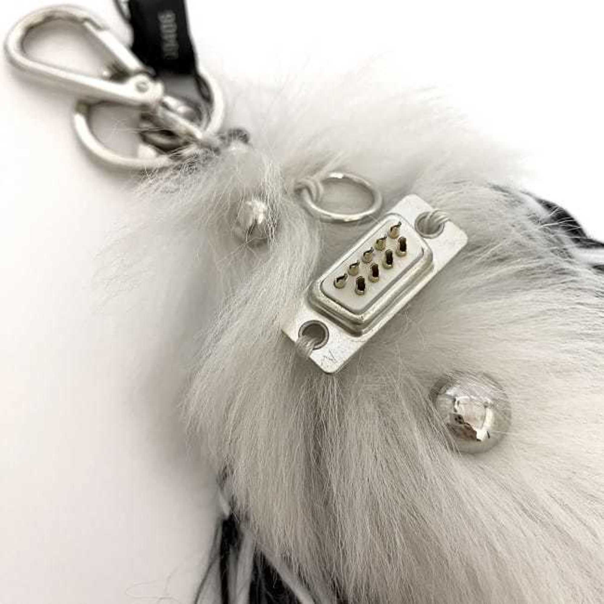 Prada Keychain Trick Robot f-21241 White Silver Red TALCO TRICK ROBOT 1TR264 Metal Fur PRADA Bag Charm Keyring