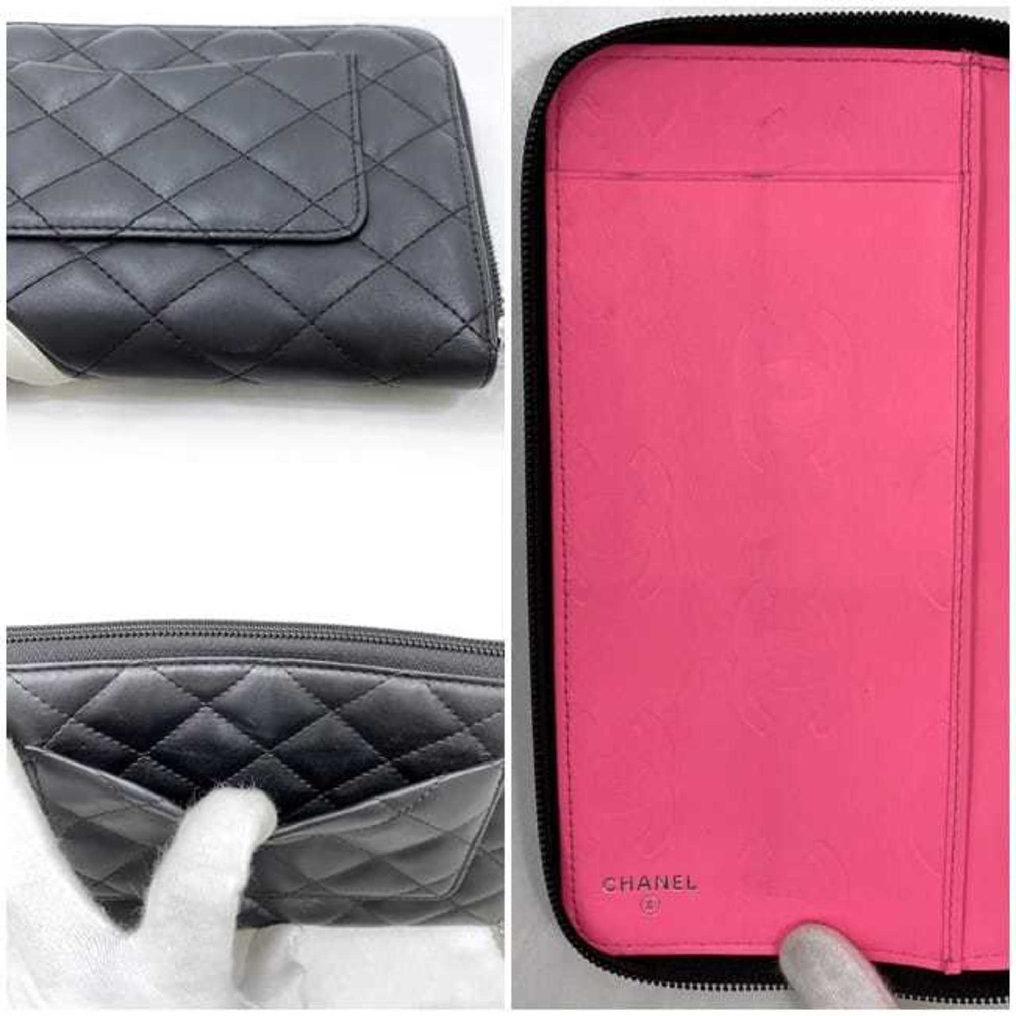 Chanel Round Long Wallet f-21275 Black White Cambon A26710 Organizer Lambskin 13 Series CHANEL Quilting and Coco Mark