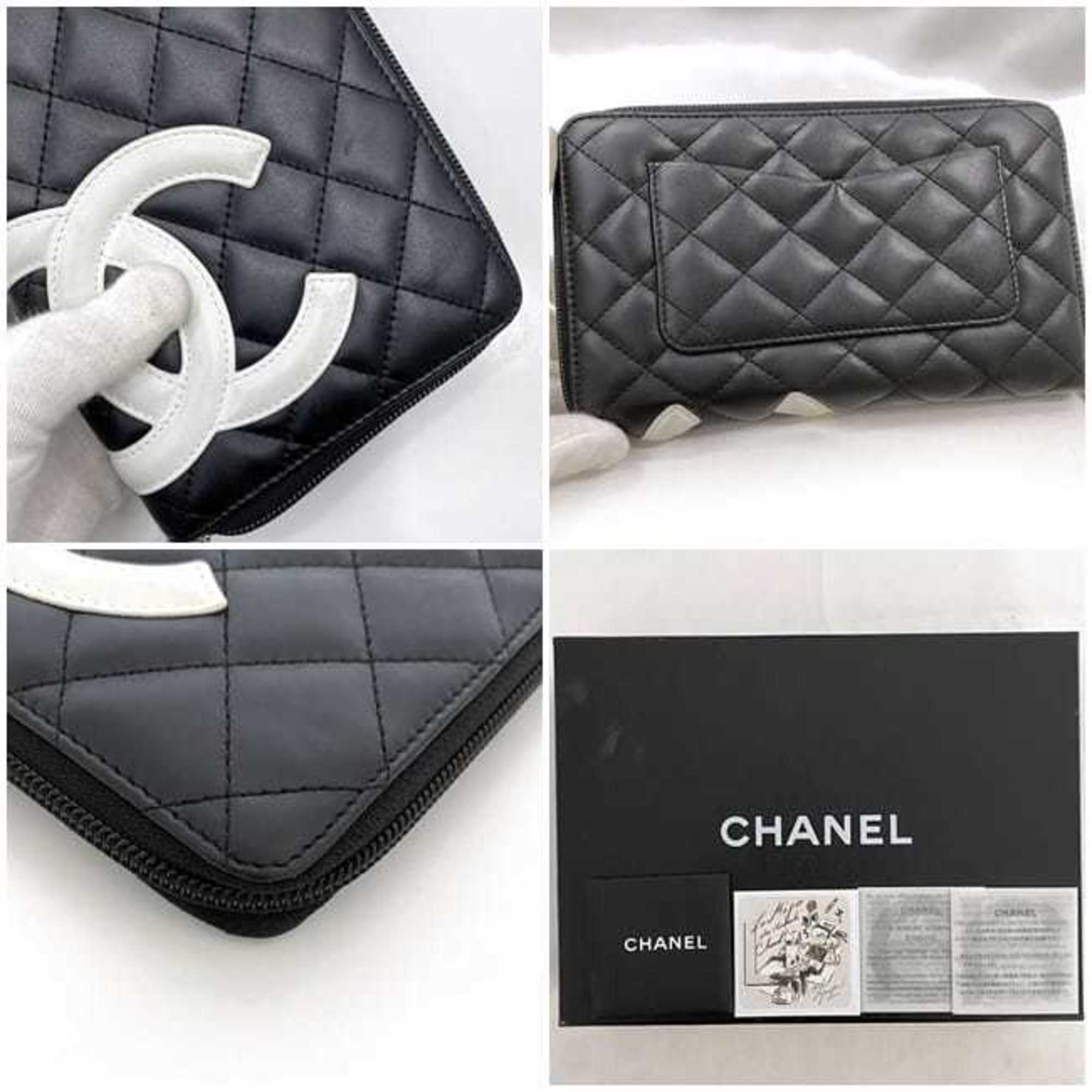 Chanel Round Long Wallet f-21275 Black White Cambon A26710 Organizer Lambskin 13 Series CHANEL Quilting and Coco Mark