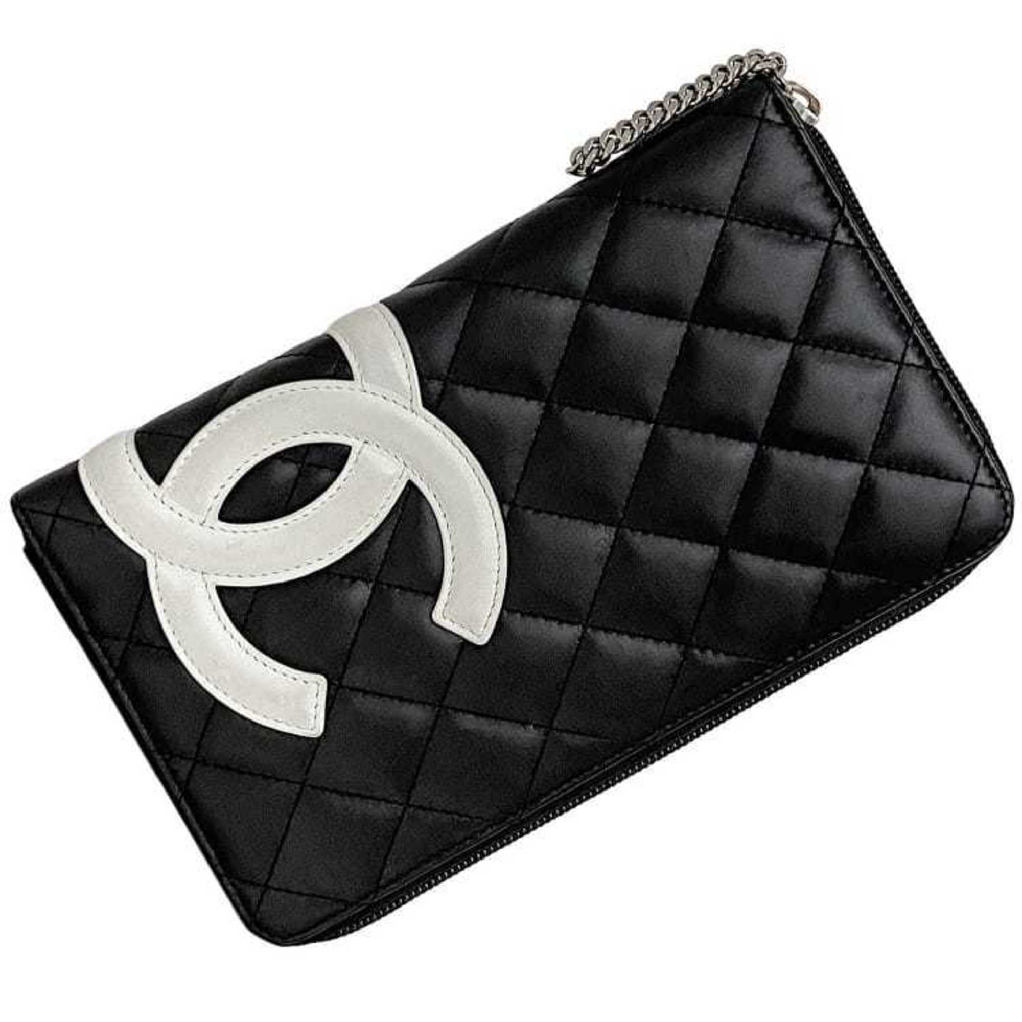 Chanel Round Long Wallet f-21275 Black White Cambon A26710 Organizer Lambskin 13 Series CHANEL Quilting and Coco Mark