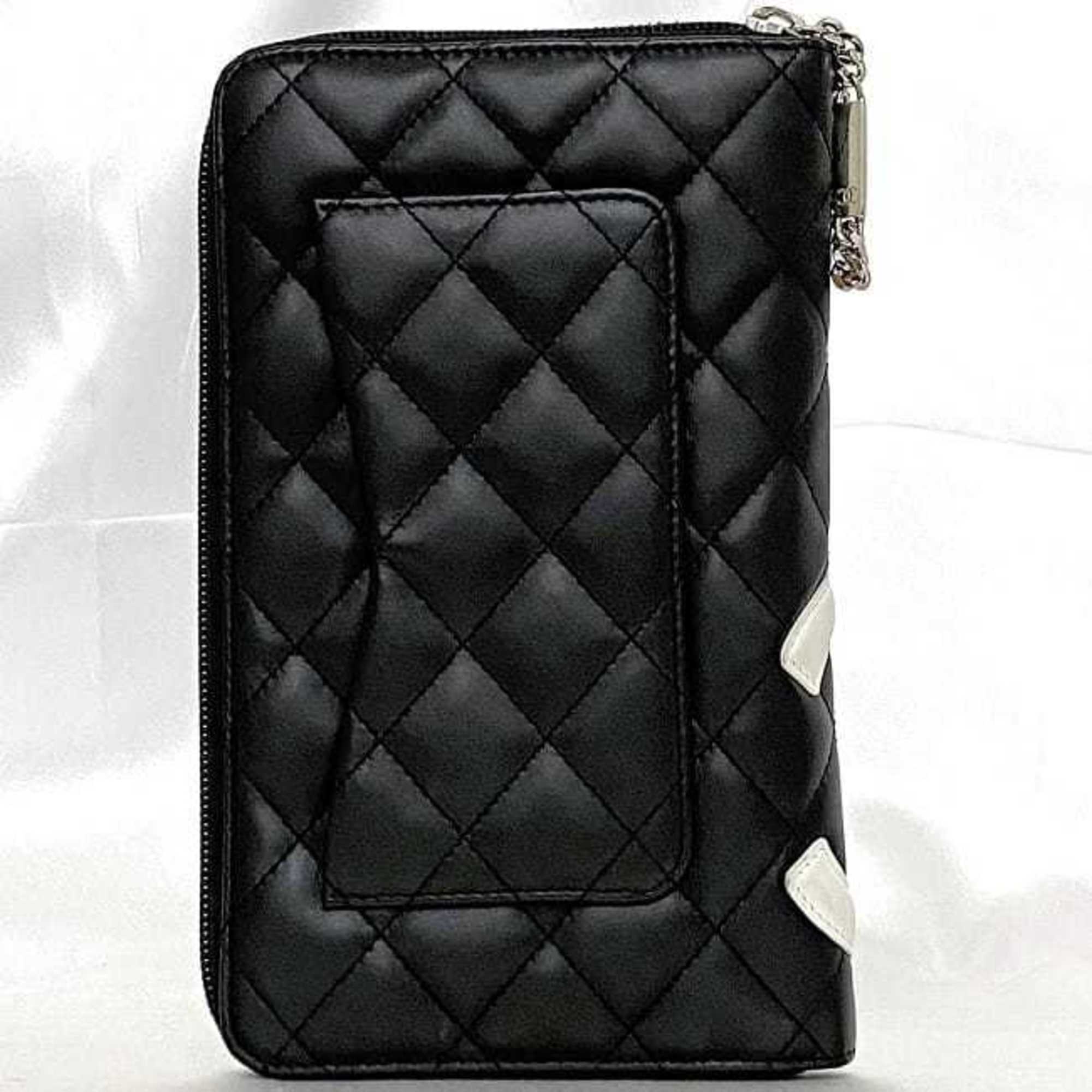 Chanel Round Long Wallet f-21275 Black White Cambon A26710 Organizer Lambskin 13 Series CHANEL Quilting and Coco Mark