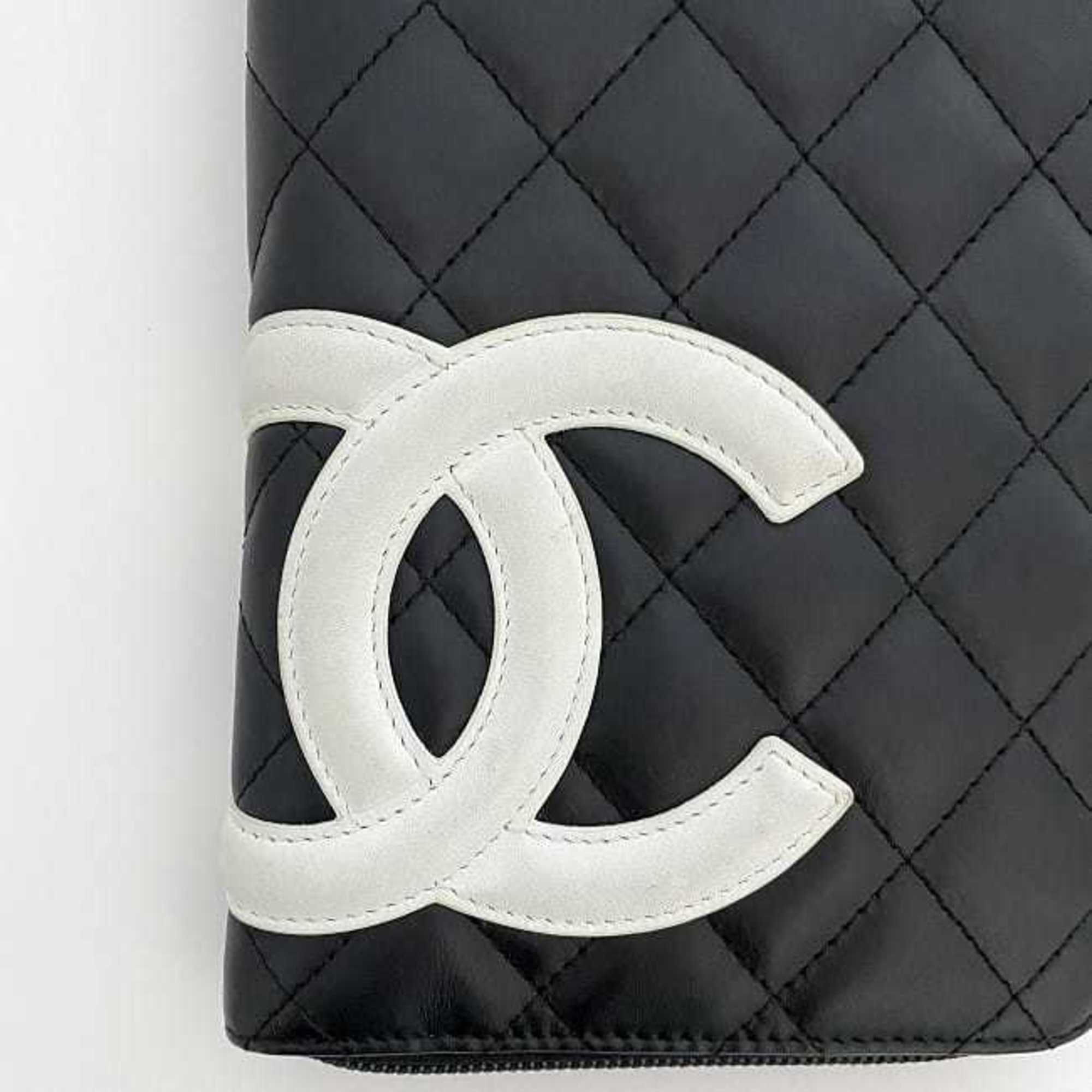 Chanel Round Long Wallet f-21275 Black White Cambon A26710 Organizer Lambskin 13 Series CHANEL Quilting and Coco Mark