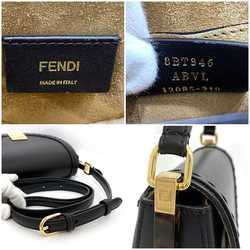 Fendi Moonlight Shoulder Bag f-21267 Black Tortoiseshell 8BT346 Leather FENDI Flap Half Moon Compact Women's