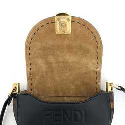 Fendi Moonlight Shoulder Bag f-21267 Black Tortoiseshell 8BT346 Leather FENDI Flap Half Moon Compact Women's