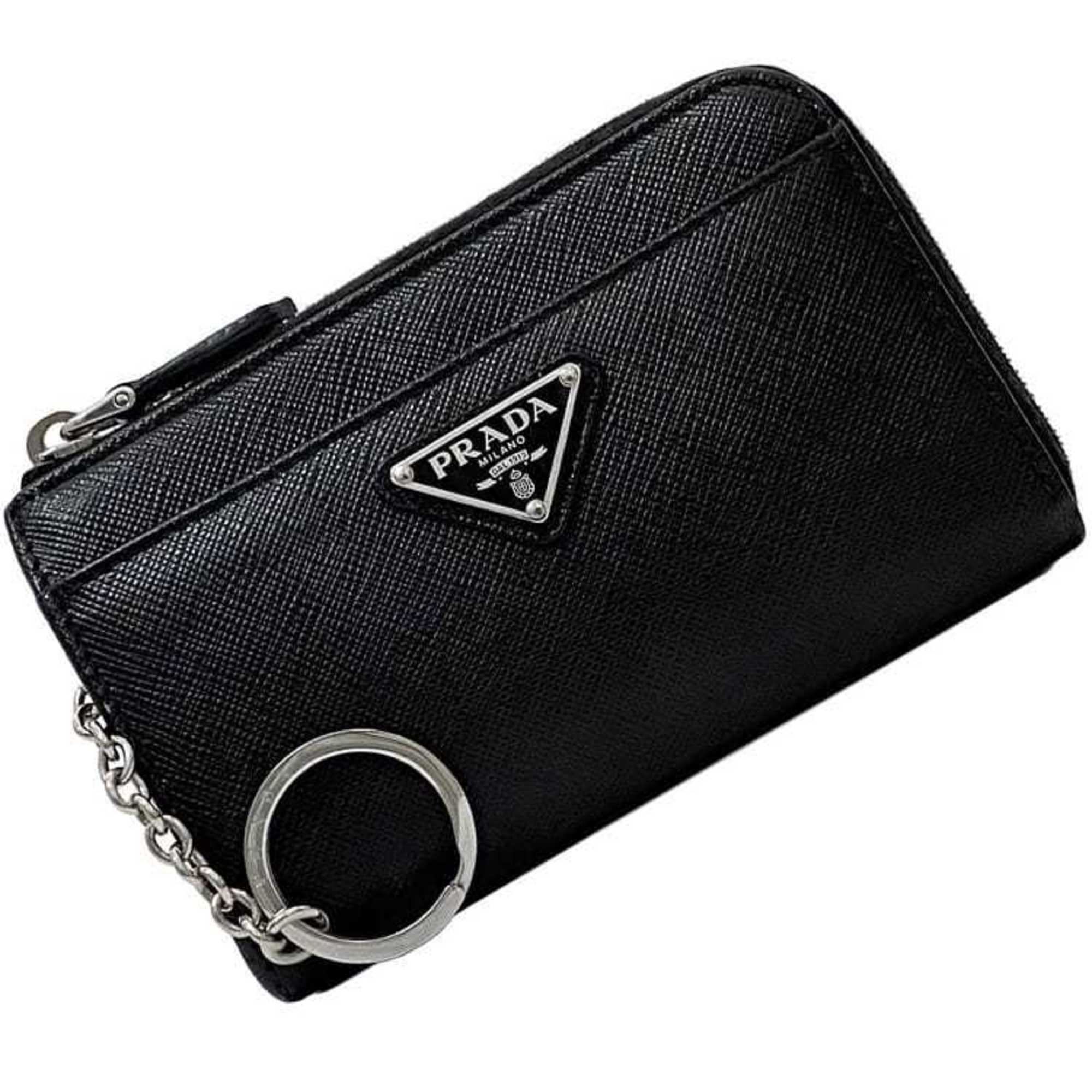 Prada Coin Case ec-21058 Black 1PP122 L-Shaped Purse Saffiano Leather PRADA Triangle Plate Unisex Compact