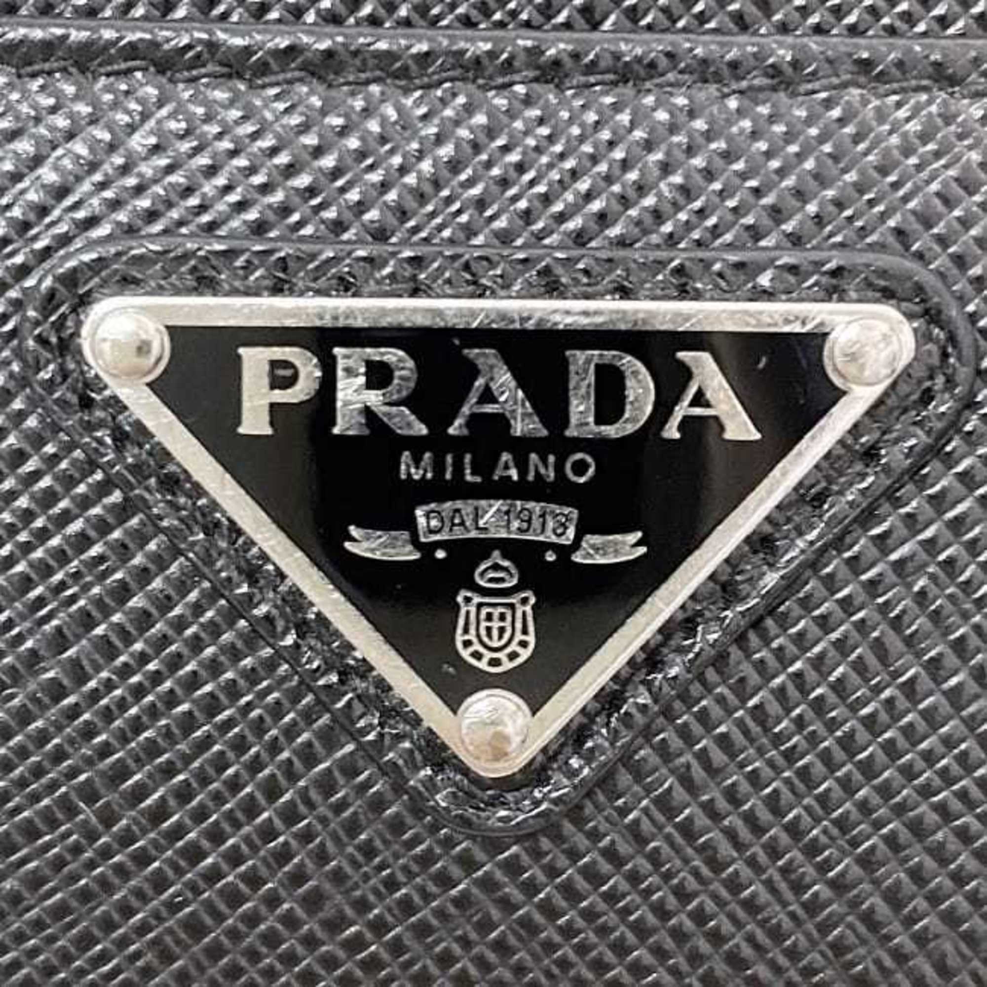 Prada Coin Case ec-21058 Black 1PP122 L-Shaped Purse Saffiano Leather PRADA Triangle Plate Unisex Compact