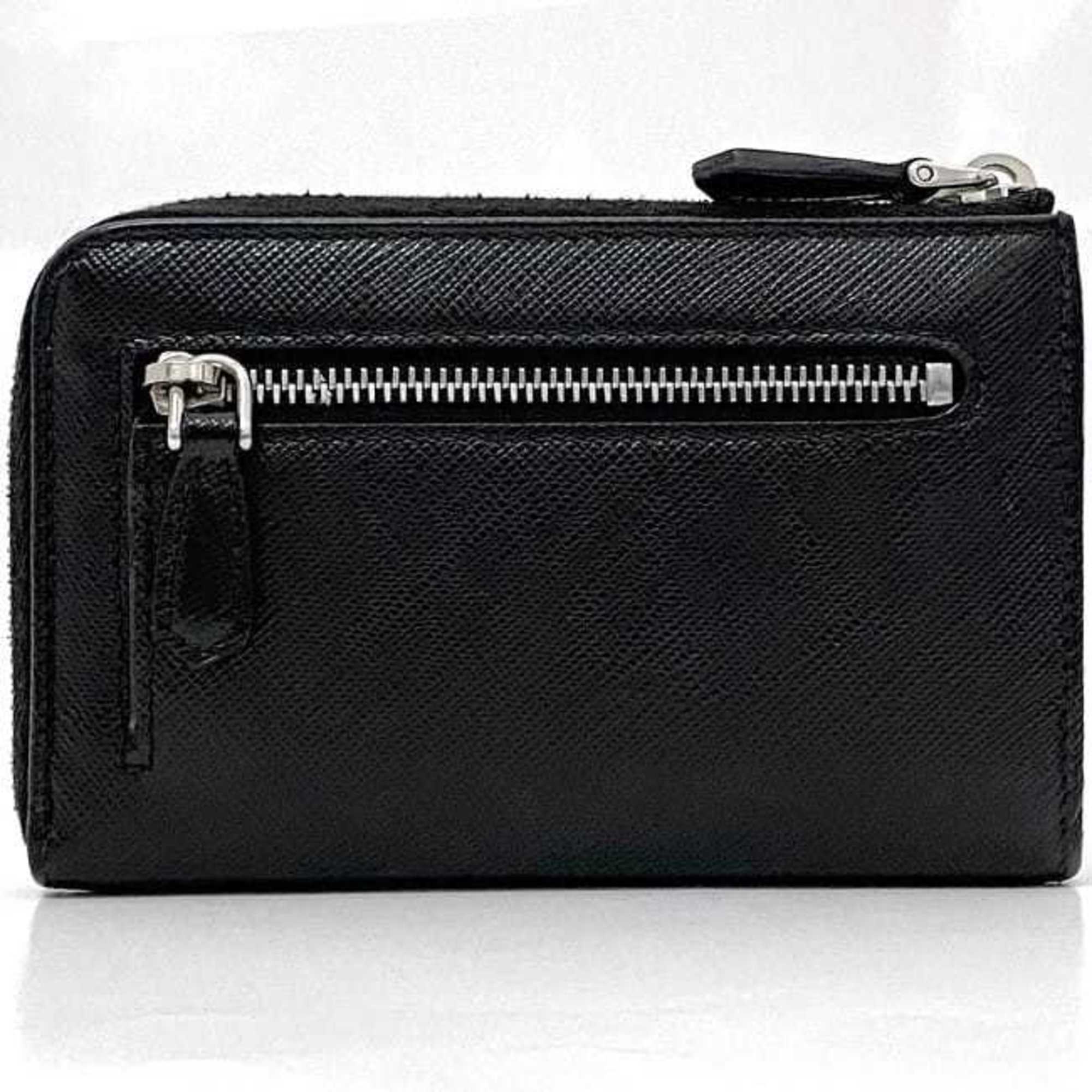 Prada Coin Case ec-21058 Black 1PP122 L-Shaped Purse Saffiano Leather PRADA Triangle Plate Unisex Compact