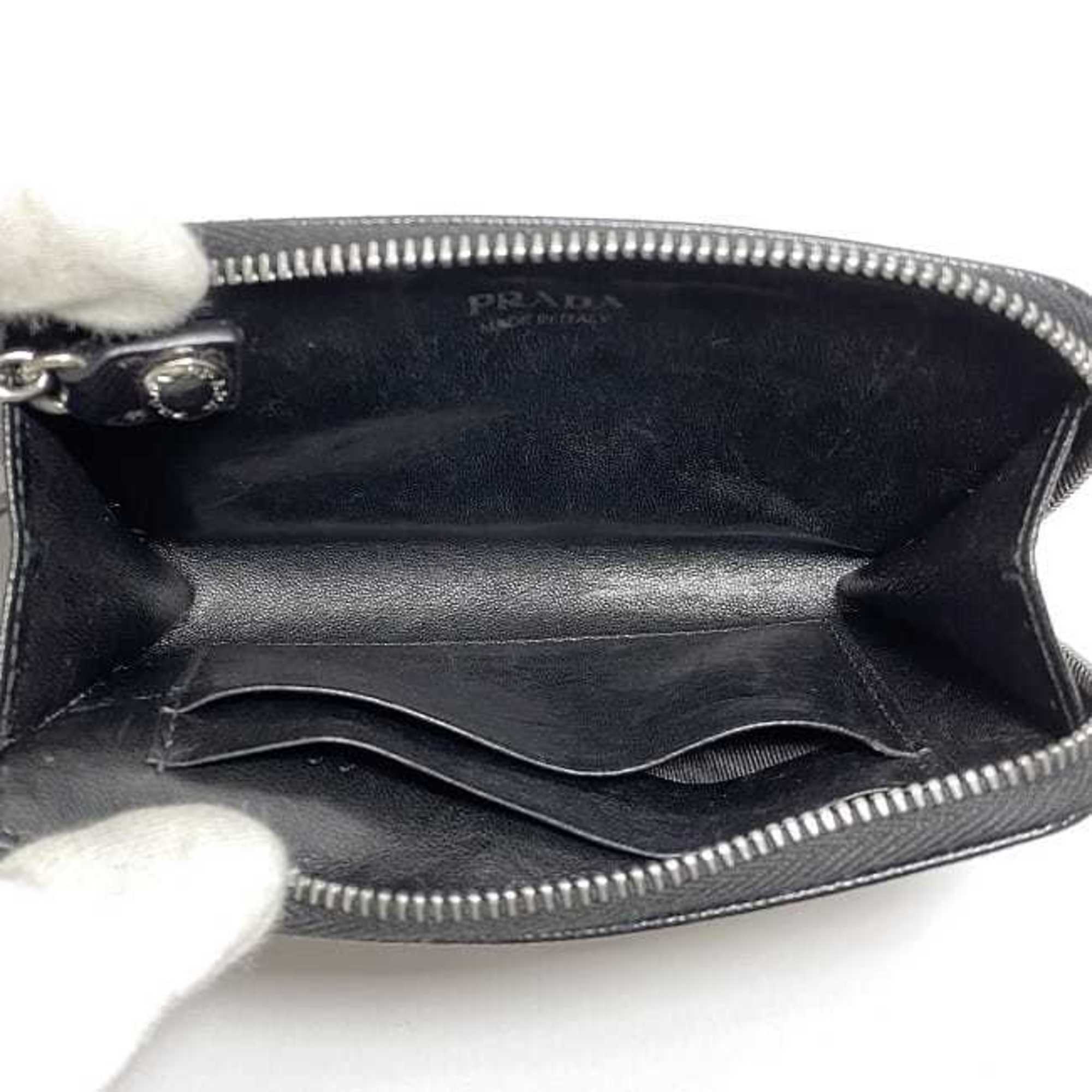 Prada Coin Case ec-21058 Black 1PP122 L-Shaped Purse Saffiano Leather PRADA Triangle Plate Unisex Compact