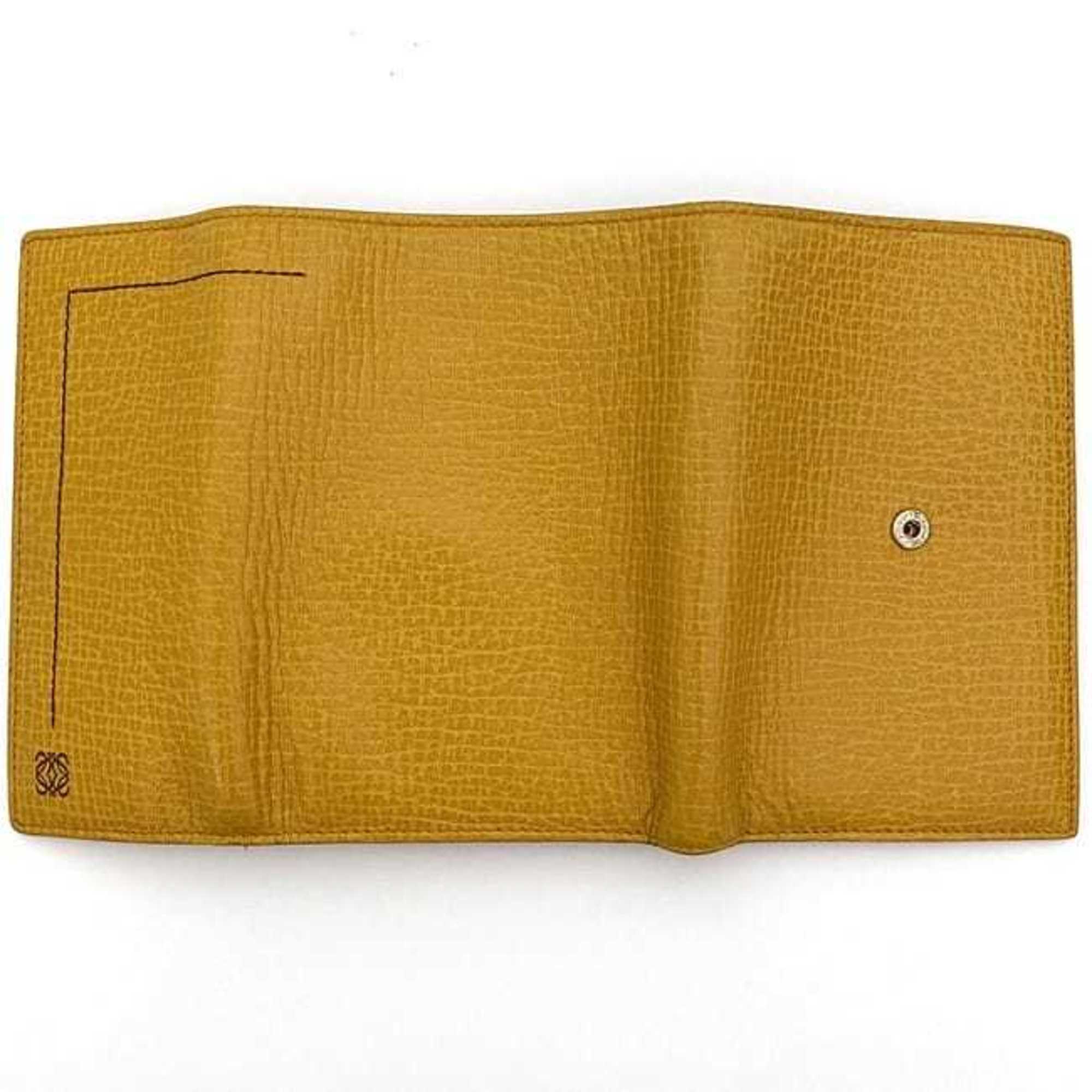 LOEWE Tri-fold Wallet ec-21230 Yellow Anagram Leather Compact Grain Women's