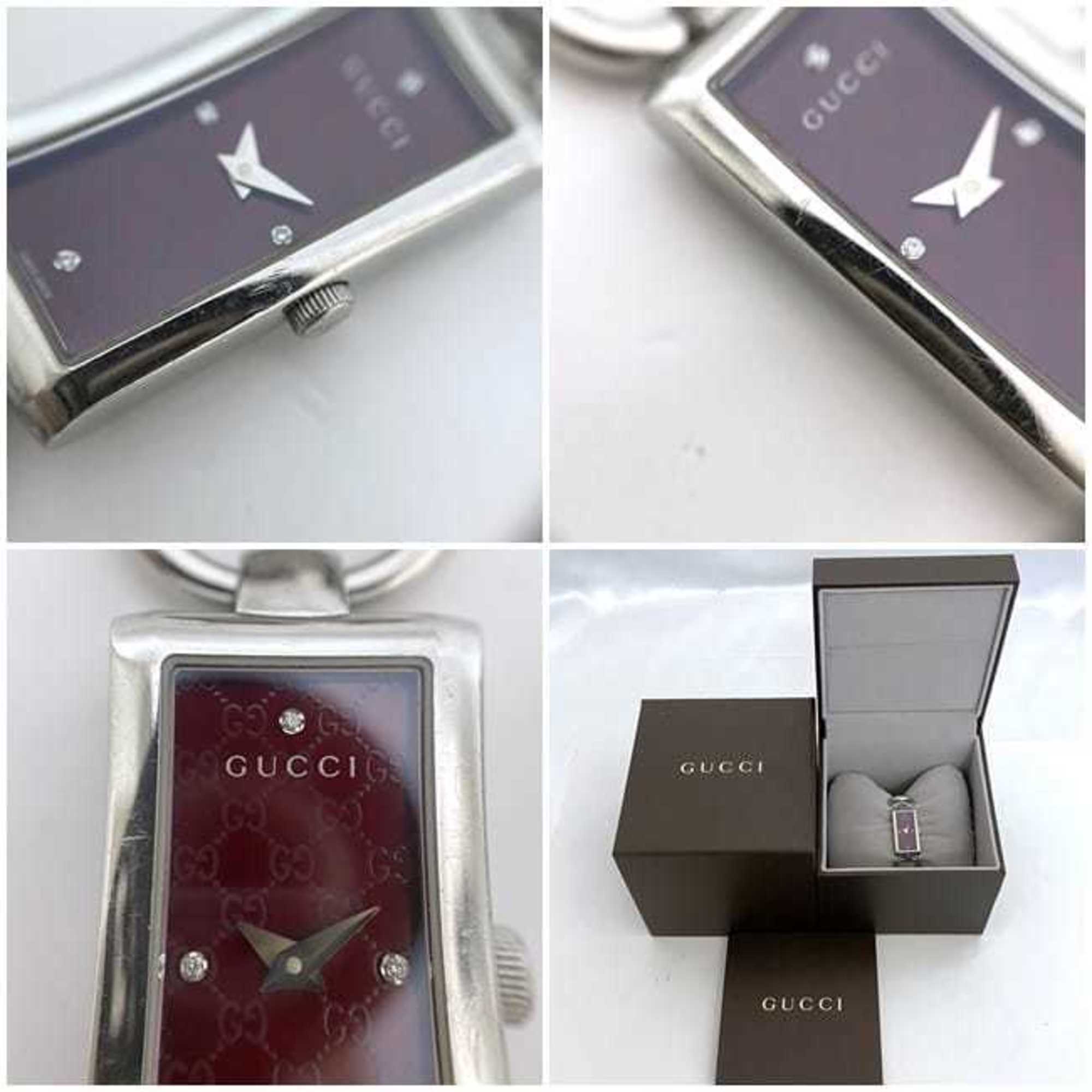 Gucci Watch Tornavoni f-21158 Bordeaux Silver Shima Line YA119 Women's SS Quartz 155**** GUCCI Square Battery Operated