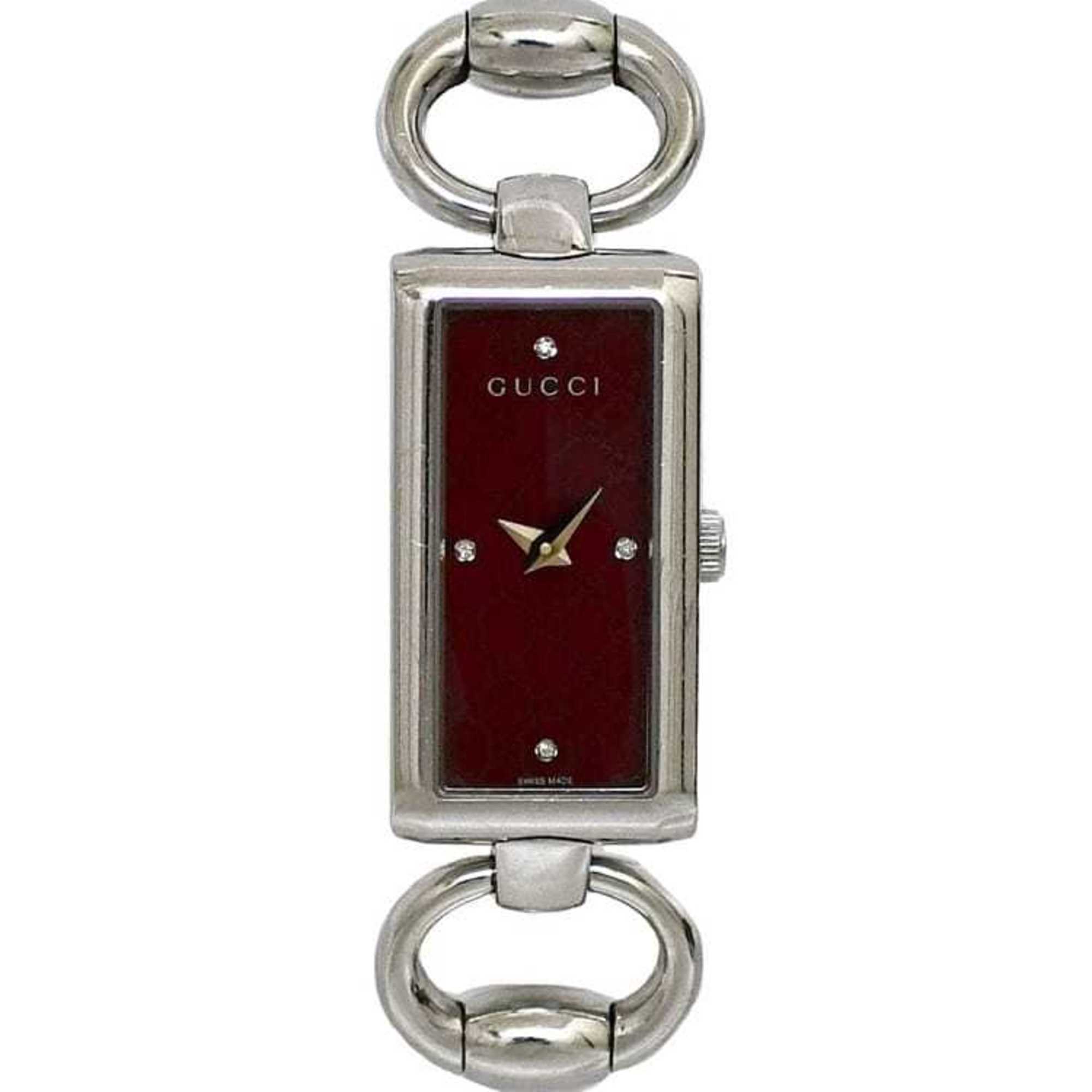 Gucci Watch Tornavoni f-21158 Bordeaux Silver Shima Line YA119 Women's SS Quartz 155**** GUCCI Square Battery Operated