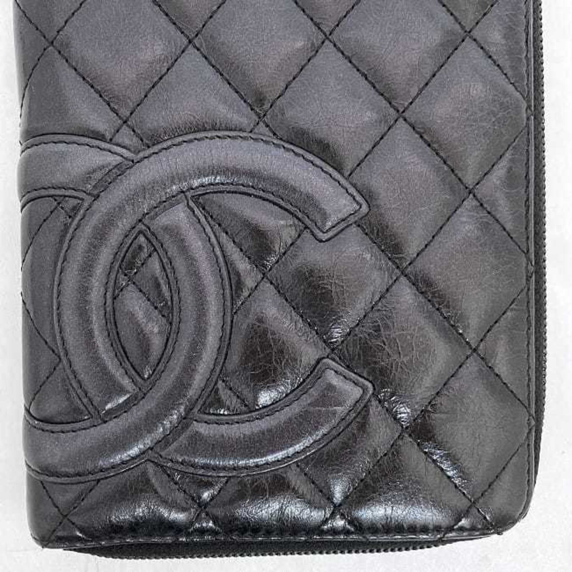 Chanel Round Long Wallet f-21277 Black Cambon A26710 Organizer Leather 1 CHANEL Processing Coco Mark Quilting Women Men's Items