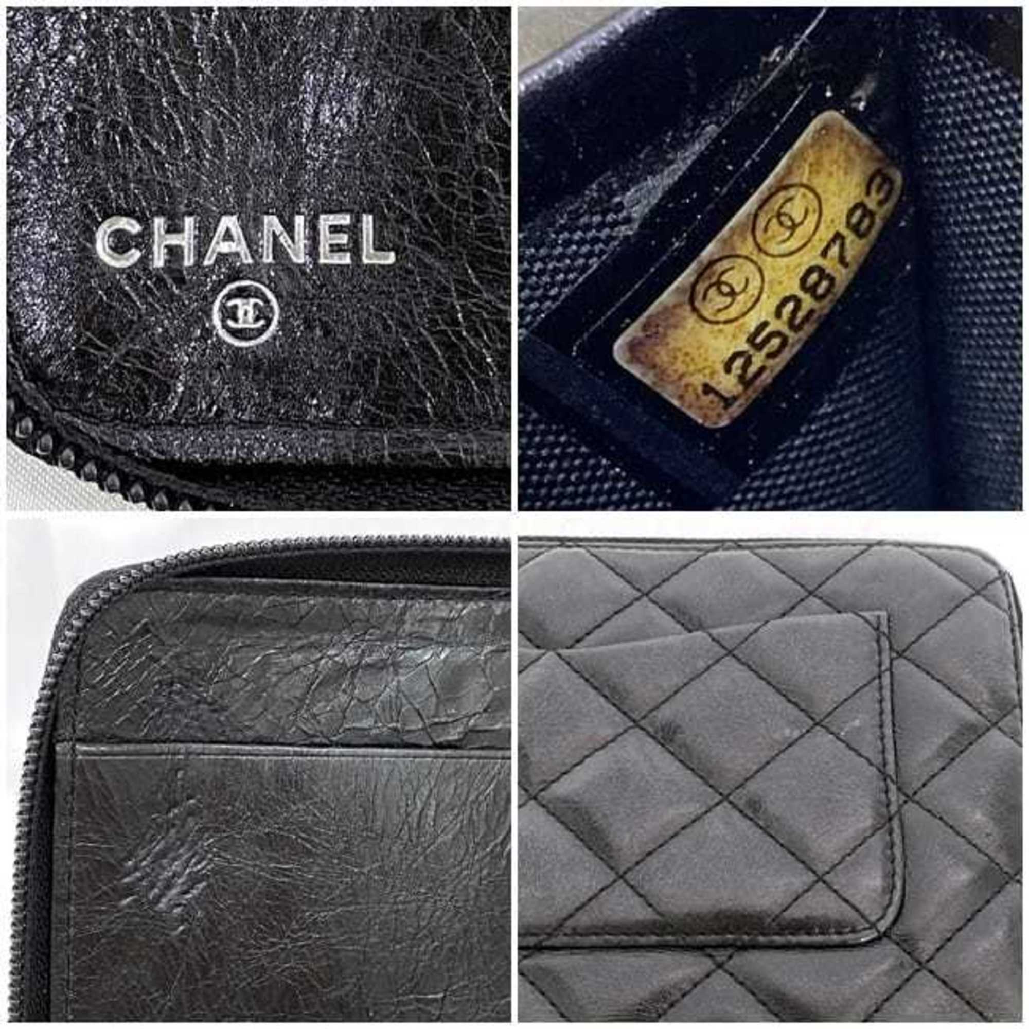 Chanel Round Long Wallet f-21277 Black Cambon A26710 Organizer Leather 1 CHANEL Processing Coco Mark Quilting Women Men's Items