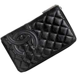 Chanel Round Long Wallet f-21277 Black Cambon A26710 Organizer Leather 1 CHANEL Processing Coco Mark Quilting Women Men's Items