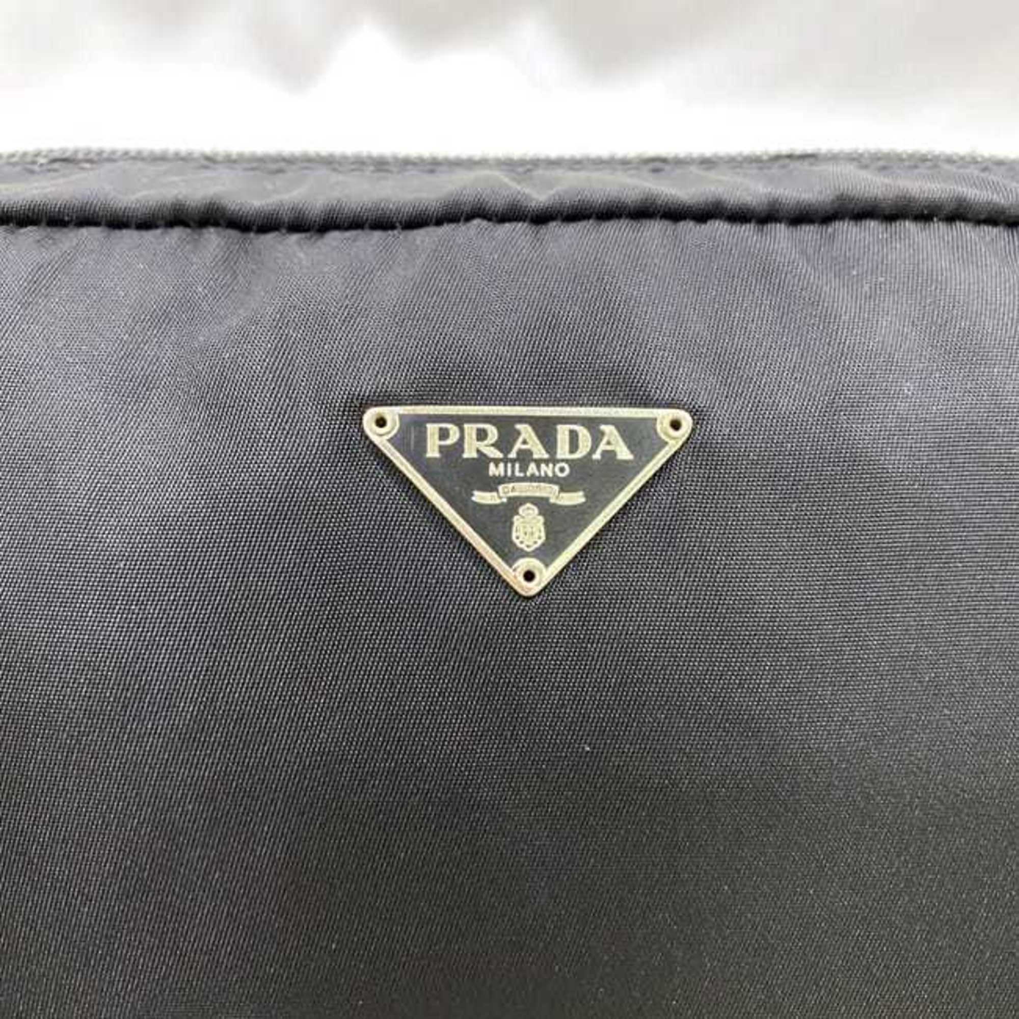 Prada Pouch ec-21194 Black Tessuto Nylon Leather PRADA Triangle Plate Women's Compact