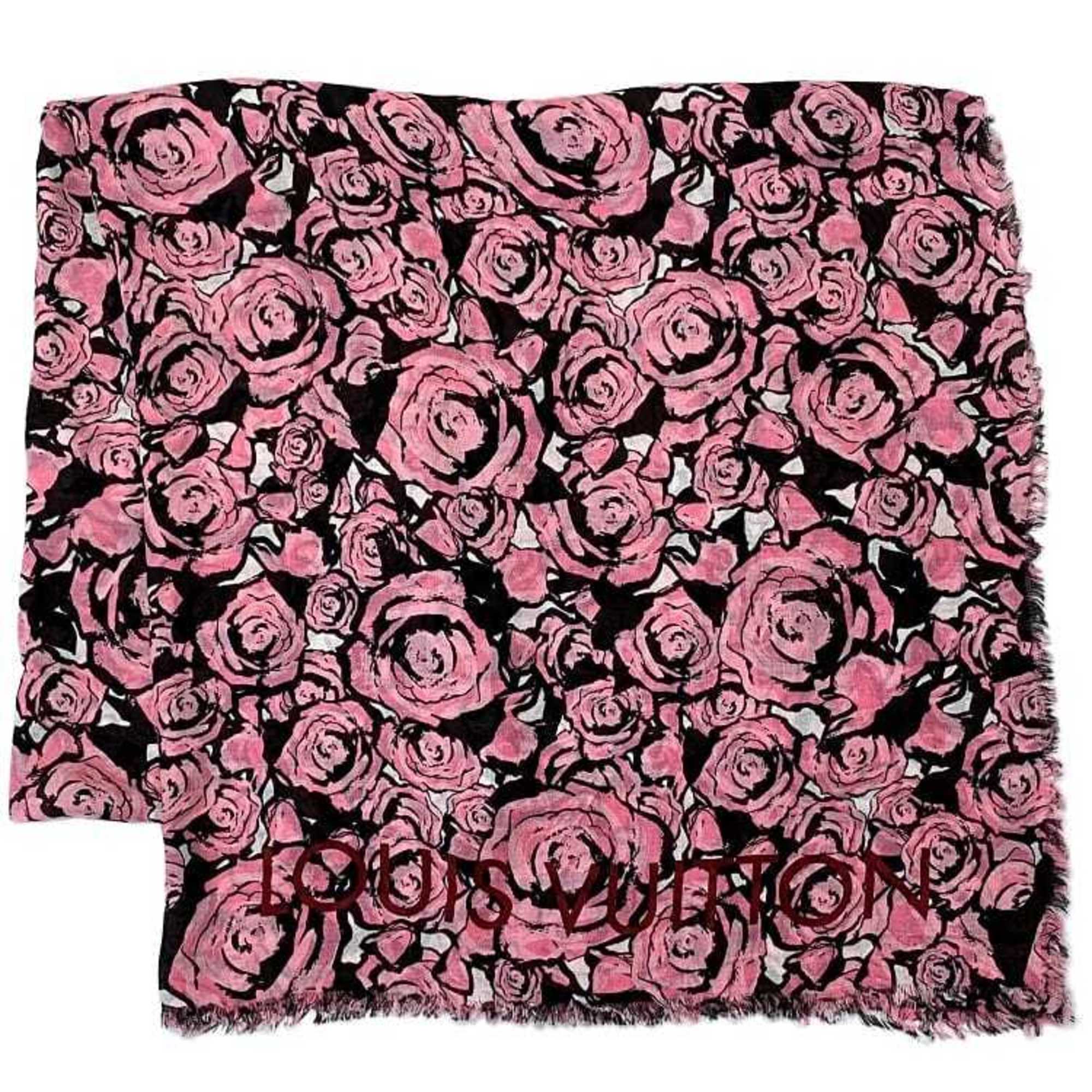 Louis Vuitton Stole Etoile Rock 'n' Roses ec-21132 Pink Black M70475 OS0135 LOUIS VUITTON Rose Scarf Large Size