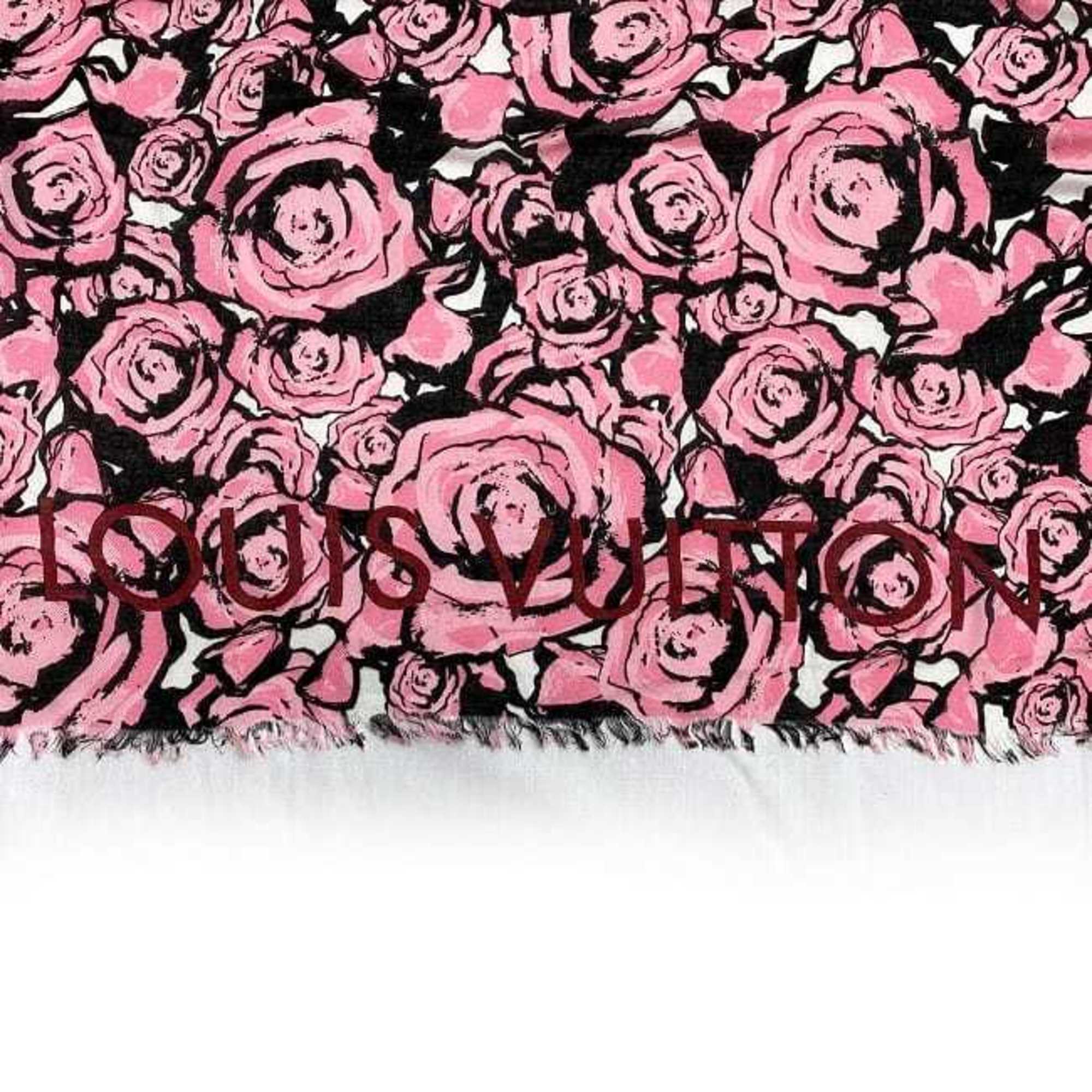 Louis Vuitton Stole Etoile Rock 'n' Roses ec-21132 Pink Black M70475 OS0135 LOUIS VUITTON Rose Scarf Large Size