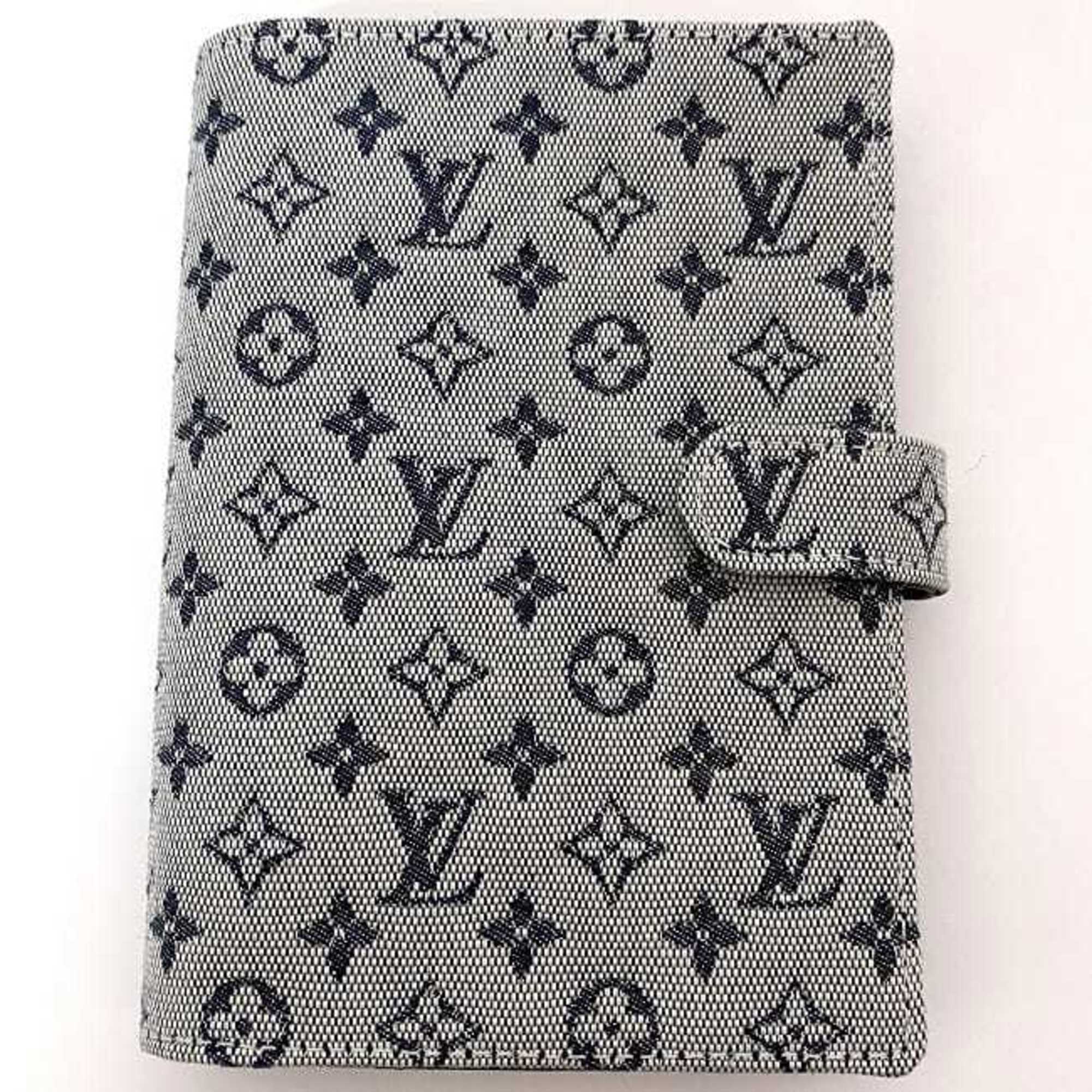 Louis Vuitton Notebook Cover Agenda PM ec-21112 Light Blue Navy Monogram R20910 Canvas Leather CA0071 LOUIS VUITTON 6 Holes Schedule Planner Embroidery Unisex