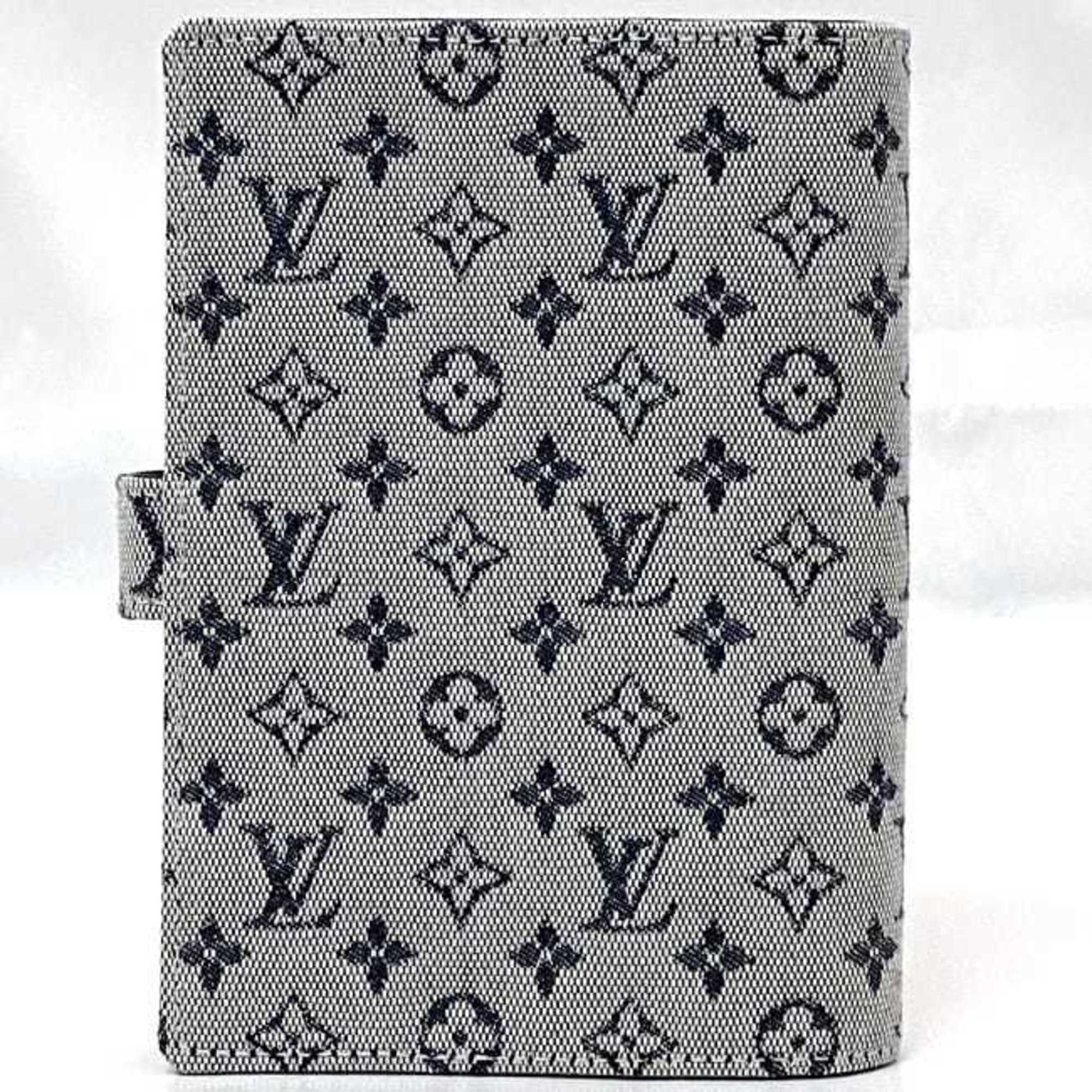 Louis Vuitton Notebook Cover Agenda PM ec-21112 Light Blue Navy Monogram R20910 Canvas Leather CA0071 LOUIS VUITTON 6 Holes Schedule Planner Embroidery Unisex