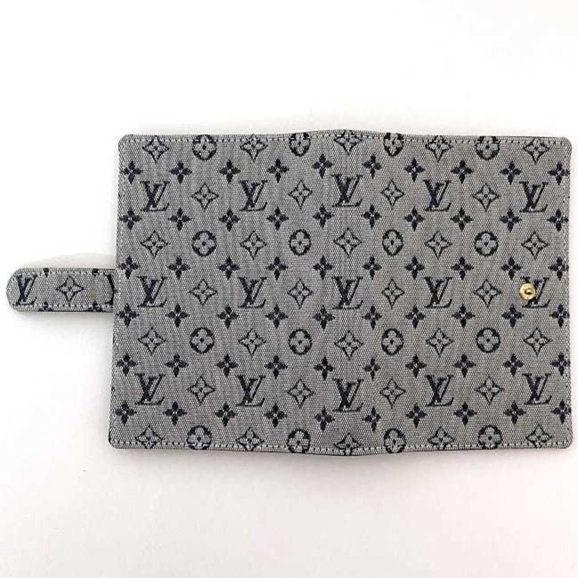 Louis Vuitton Notebook Cover Agenda PM ec-21112 Light Blue Navy Monogram R20910 Canvas Leather CA0071 LOUIS VUITTON 6 Holes Schedule Planner Embroidery Unisex