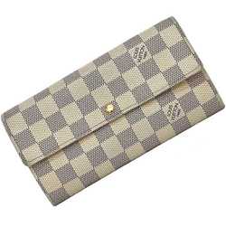 Louis Vuitton Bi-fold Long Wallet ec-21233 Gray White Damier Azur N61735 Canvas C098 LOUIS VUITTON Flap