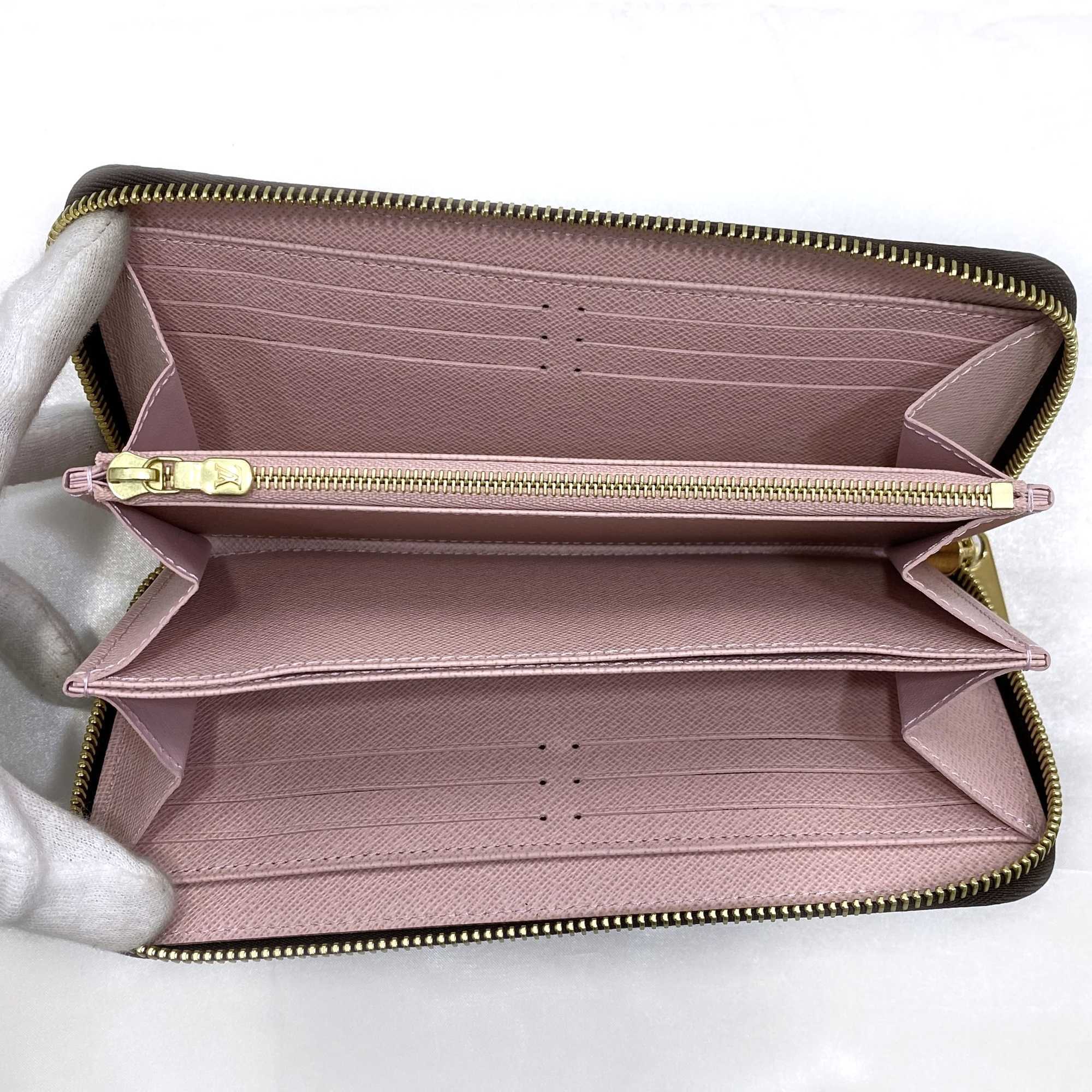 Louis Vuitton Round Long Wallet Zippy f-21286 Brown Rose Ballerine Pink Damier Ebene N60046 Canvas IC Tag Response LOUIS VUITTON