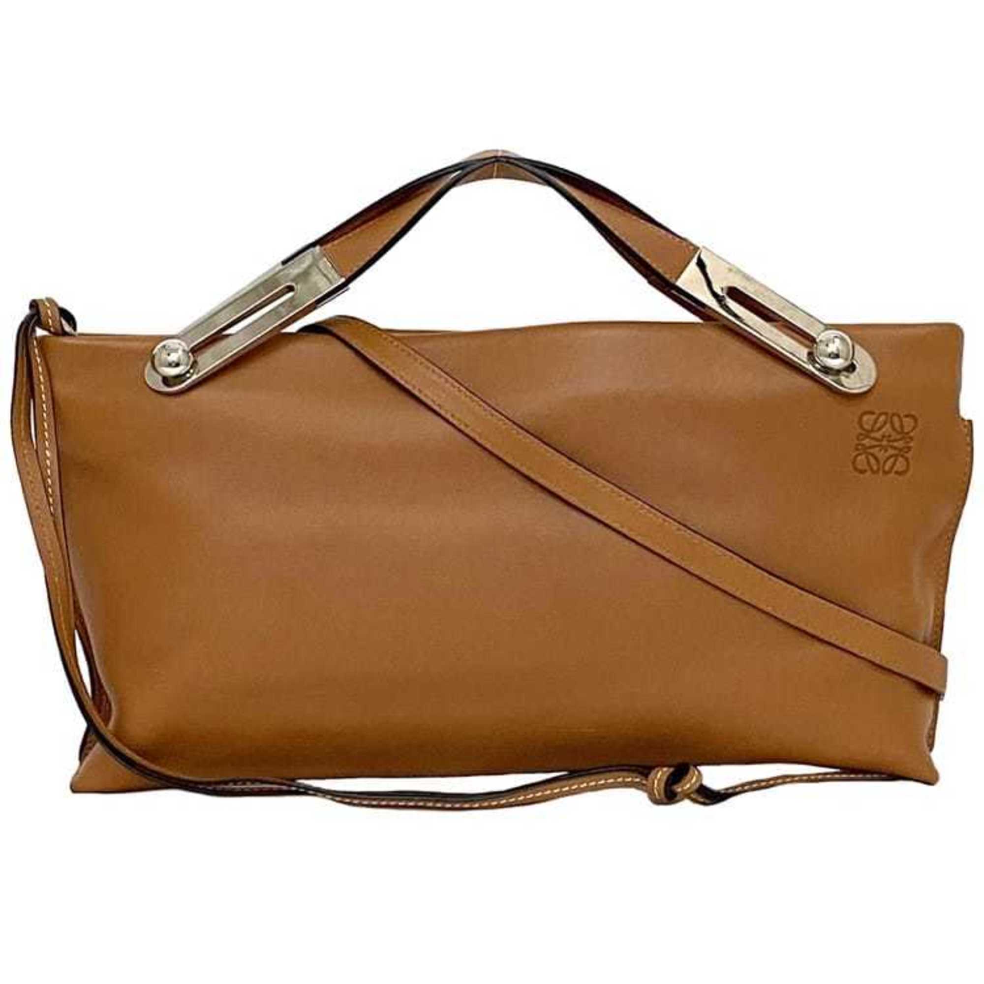 LOEWE 2way Bag Missy f-21324 Brown Anagram Clutch Shoulder Leather 061802 Handbag Second Women's