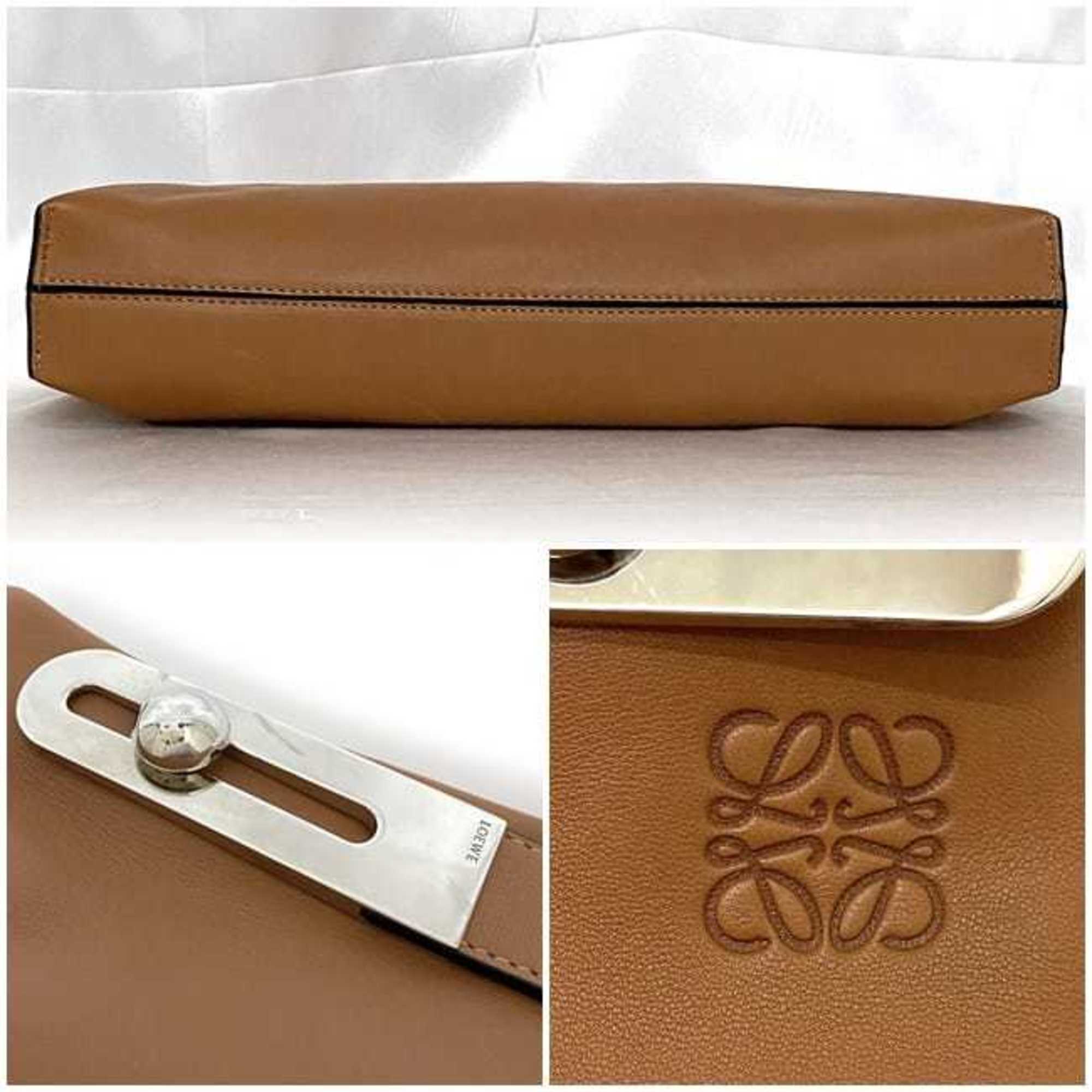 LOEWE 2way Bag Missy f-21324 Brown Anagram Clutch Shoulder Leather 061802 Handbag Second Women's