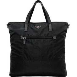 Prada tote bag ec-21129 black tessuto nylon leather 165 PRADA a4 triangle plate unisex