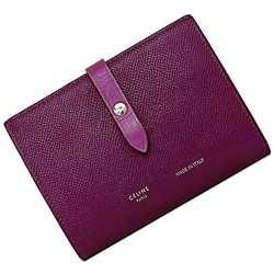 CELINE Bi-fold Wallet ec-21284 Purple Leather Compact Grain Women's