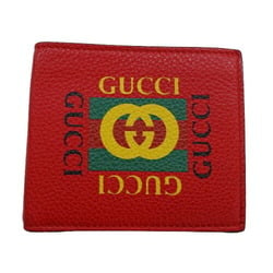 GUCCI Men's Wallet, Bi-fold Billfold, Leather, Red, 496309