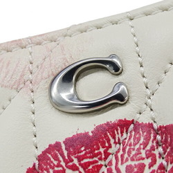 COACH Card Case Women's Wallet Nappa Leather Essential Small Zip Around Quilted and Lip Print Beige Red CS045 2024SS Compact