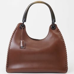 Gucci Wood Handle Bag Brown 106236 Women's Leather Stitched Handbag GUCCI