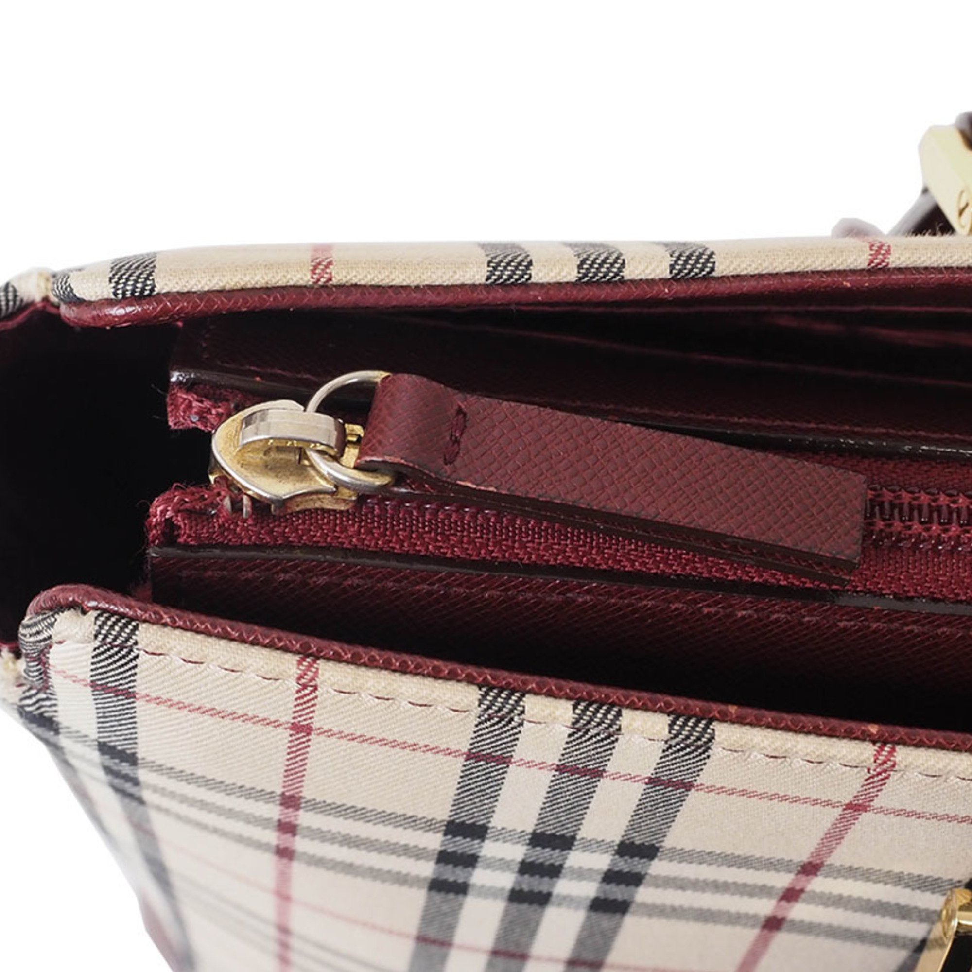 Burberry Nova Check Shoulder Beige Bordeaux Women's Canvas Leather Tote Bag BURBERRY