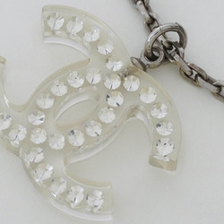 CHANEL Clear Coco Necklace Pendant Silver Women's Acrylic Rhinestone