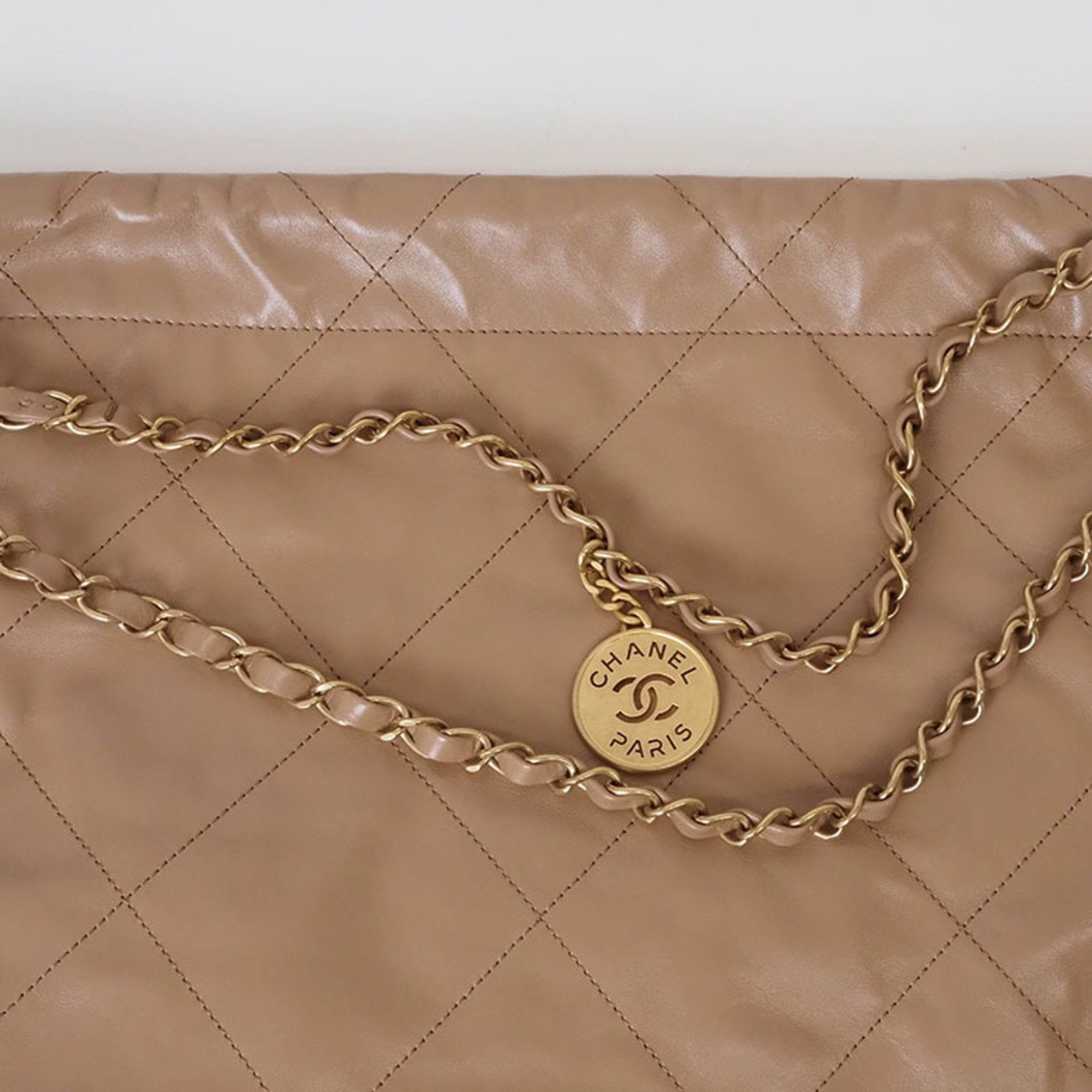 CHANEL Chanel 22 Small Handbag Beige AS3260 Women's Leather Matelasse Style