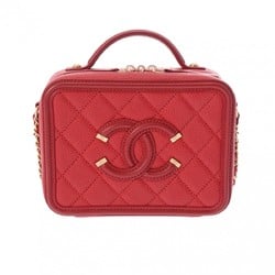 CHANEL CC Filigree Small Vanity Chain Shoulder Bag Red A93343 Women's Caviar Skin Handbag