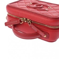 CHANEL CC Filigree Small Vanity Chain Shoulder Bag Red A93343 Women's Caviar Skin Handbag